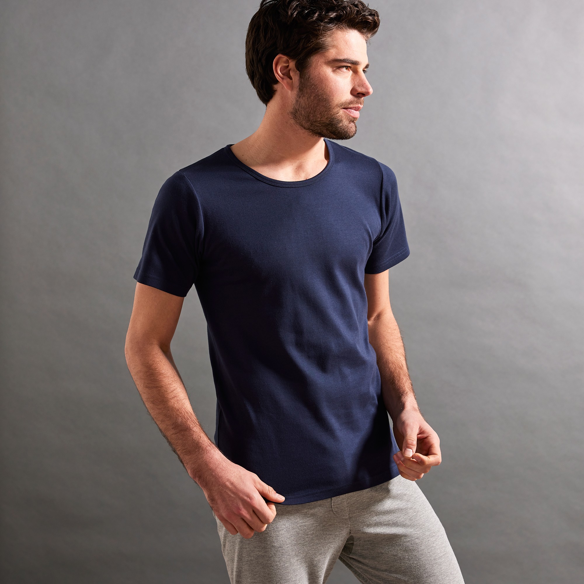 Tee-shirt sous-vêtement homme col rond manches courtes coton - lot de 2 - 125/132 - Bleu - Thermoper