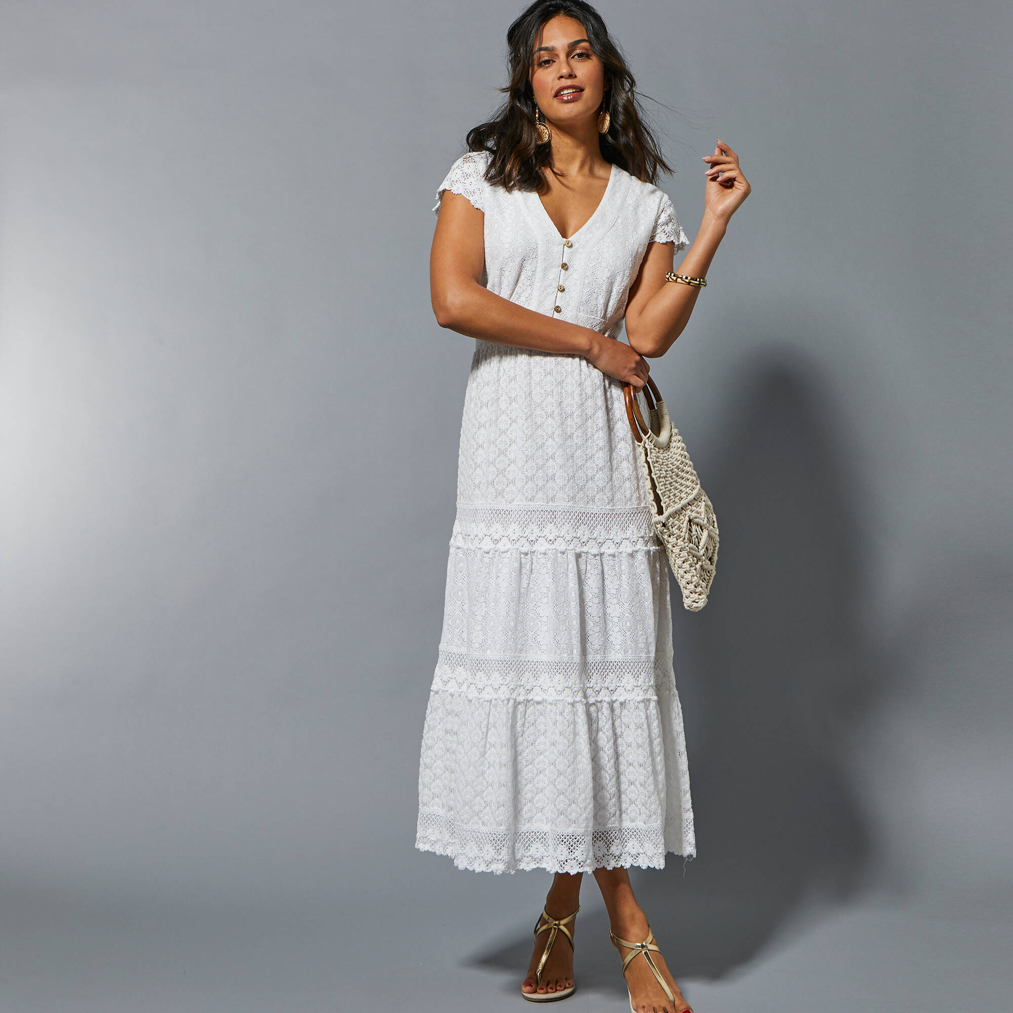 Robe Longue D'été Mossimo - Taille M, Bustier Macramé Et Perles, Multicolore, Occasion Très Bon état
