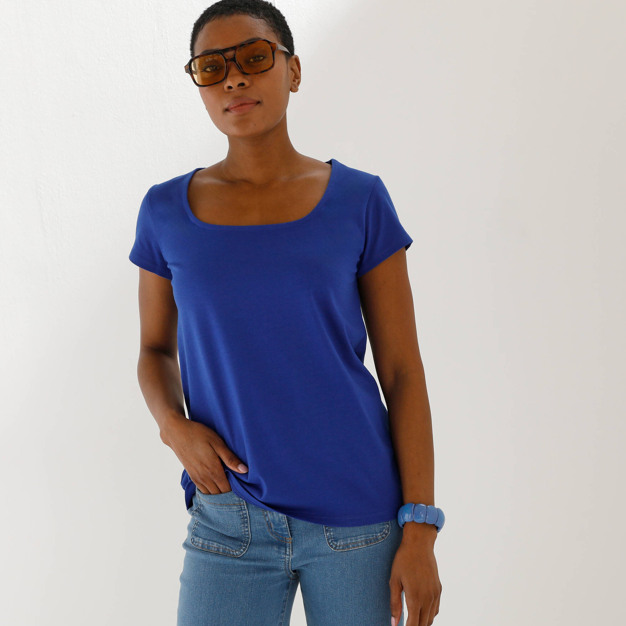 T-shirt Col Carré, Manches Courtes - Blancheporte