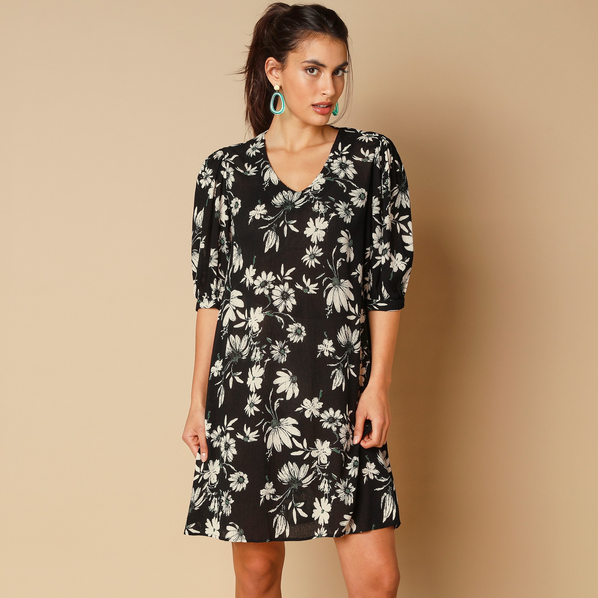 Robe Courte Imprimée Col V - Lora Zellini