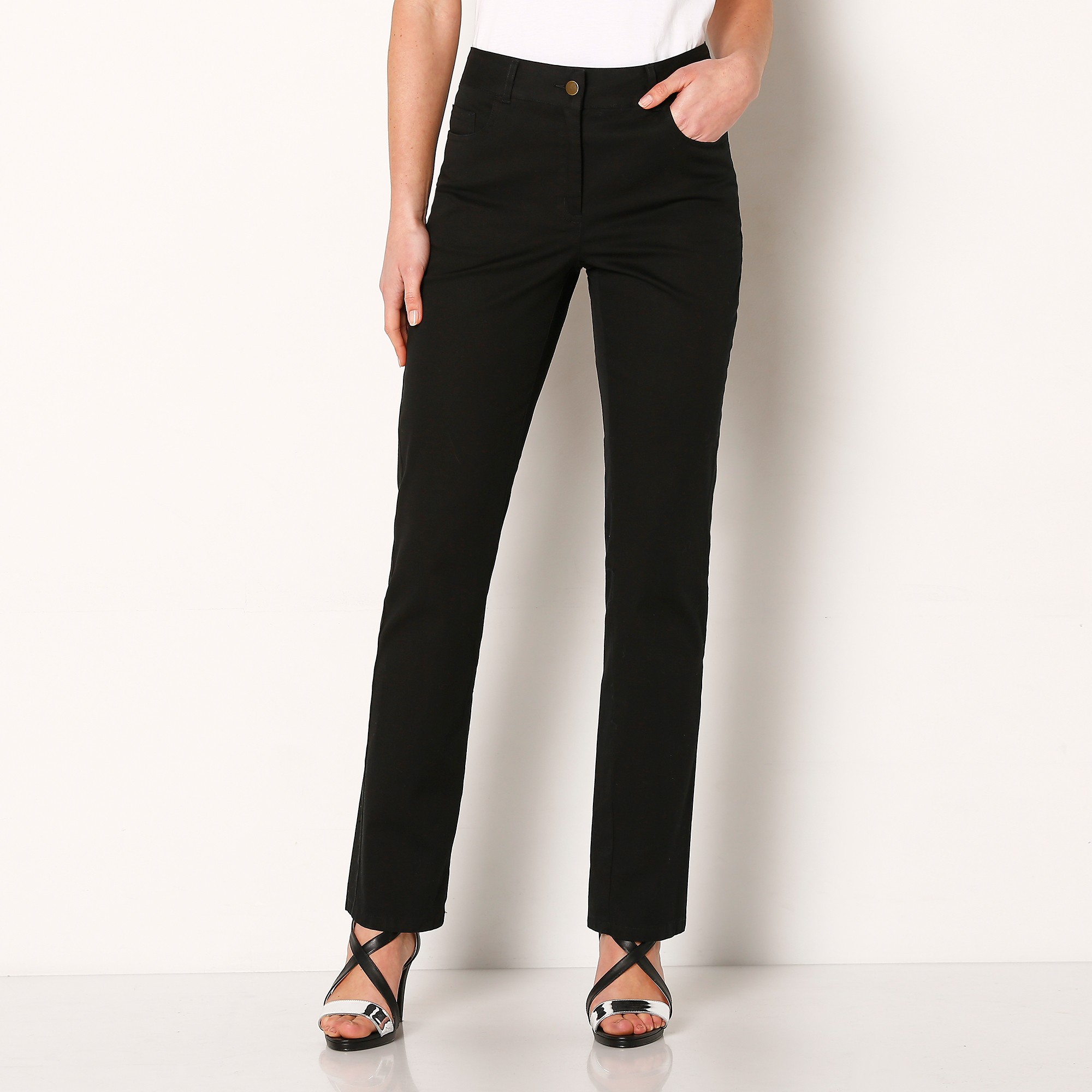 Pantalon effet ventre plat coton extensible noir Blancheporte