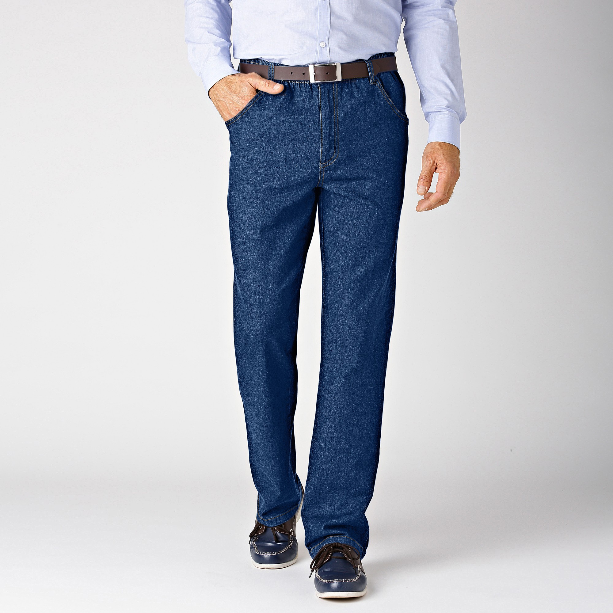 Jean droit taille lastiqu e entrej. 72 cm brut Blancheporte