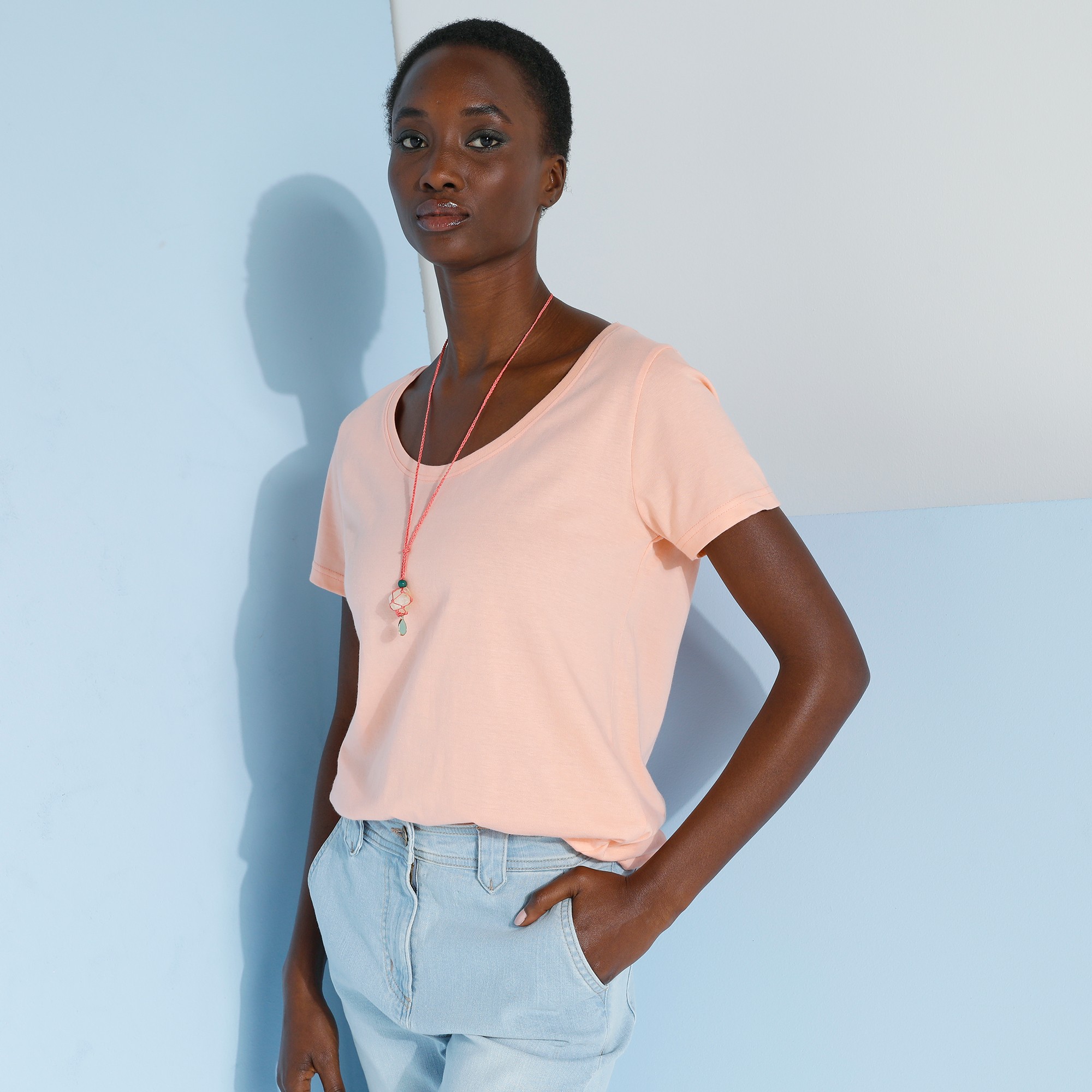 T-shirt Col Rond Manches Courtes Uni Coton - Blancheporte