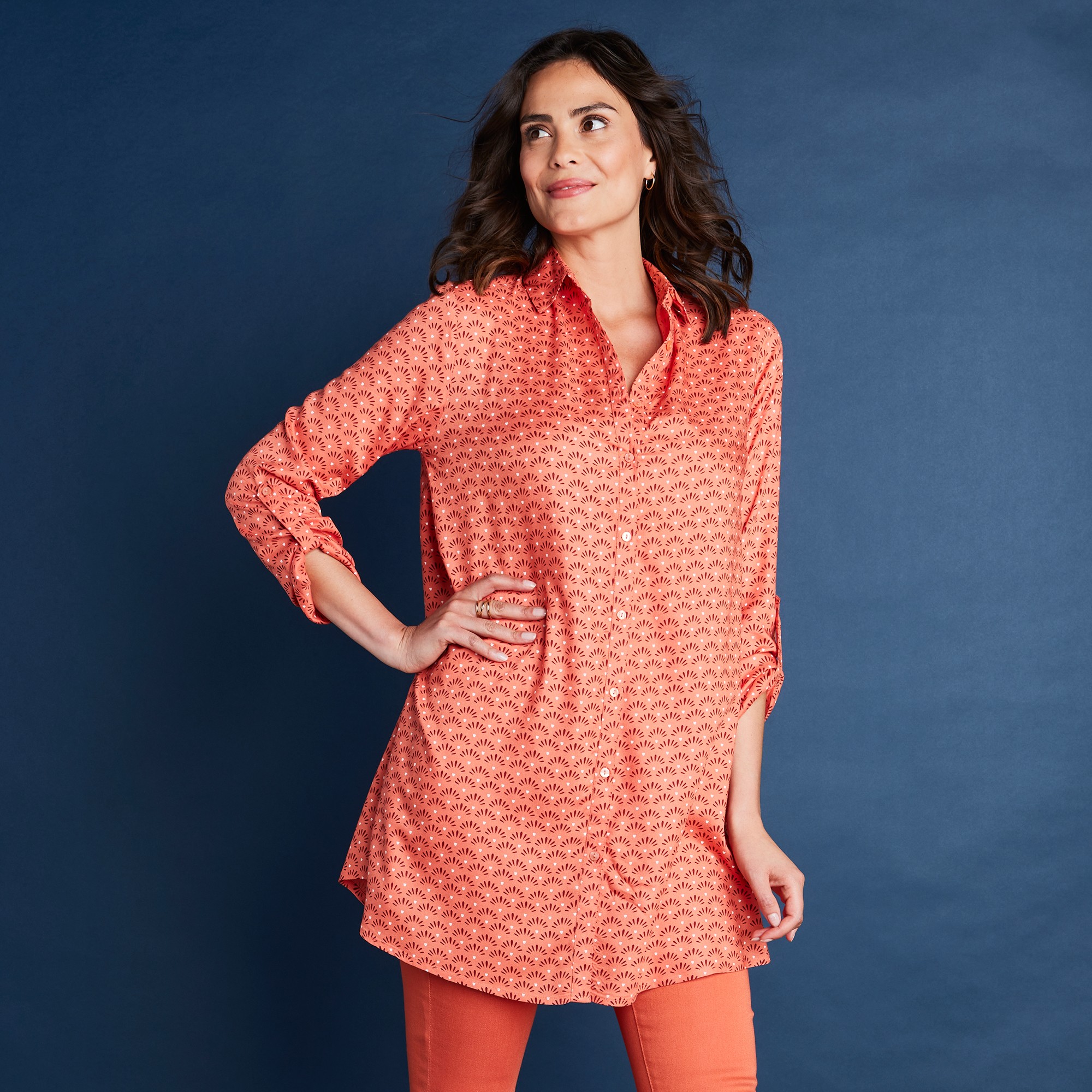 Tunique Imprimée Boutonnée Manches Longues - Blancheporte