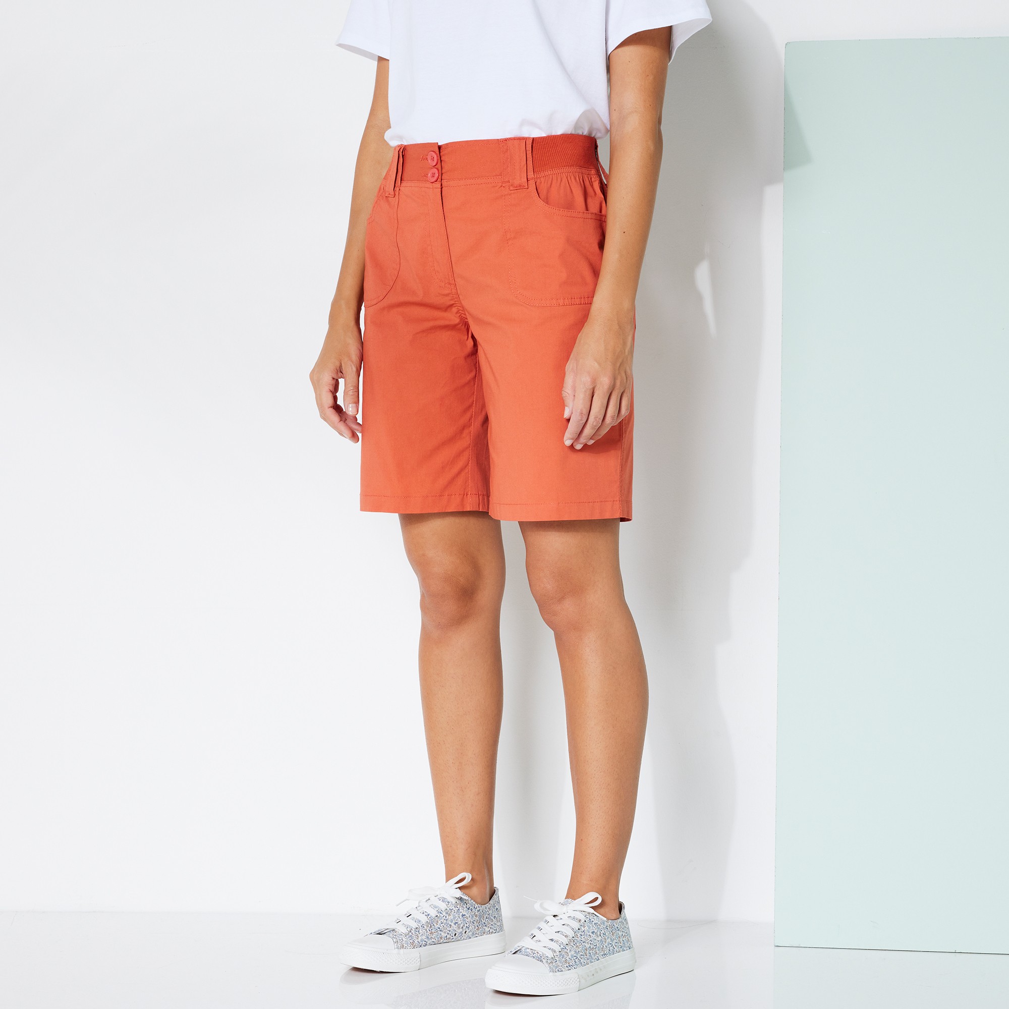 Bermuda Toile Extensible Ceinture Maille - Blancheporte