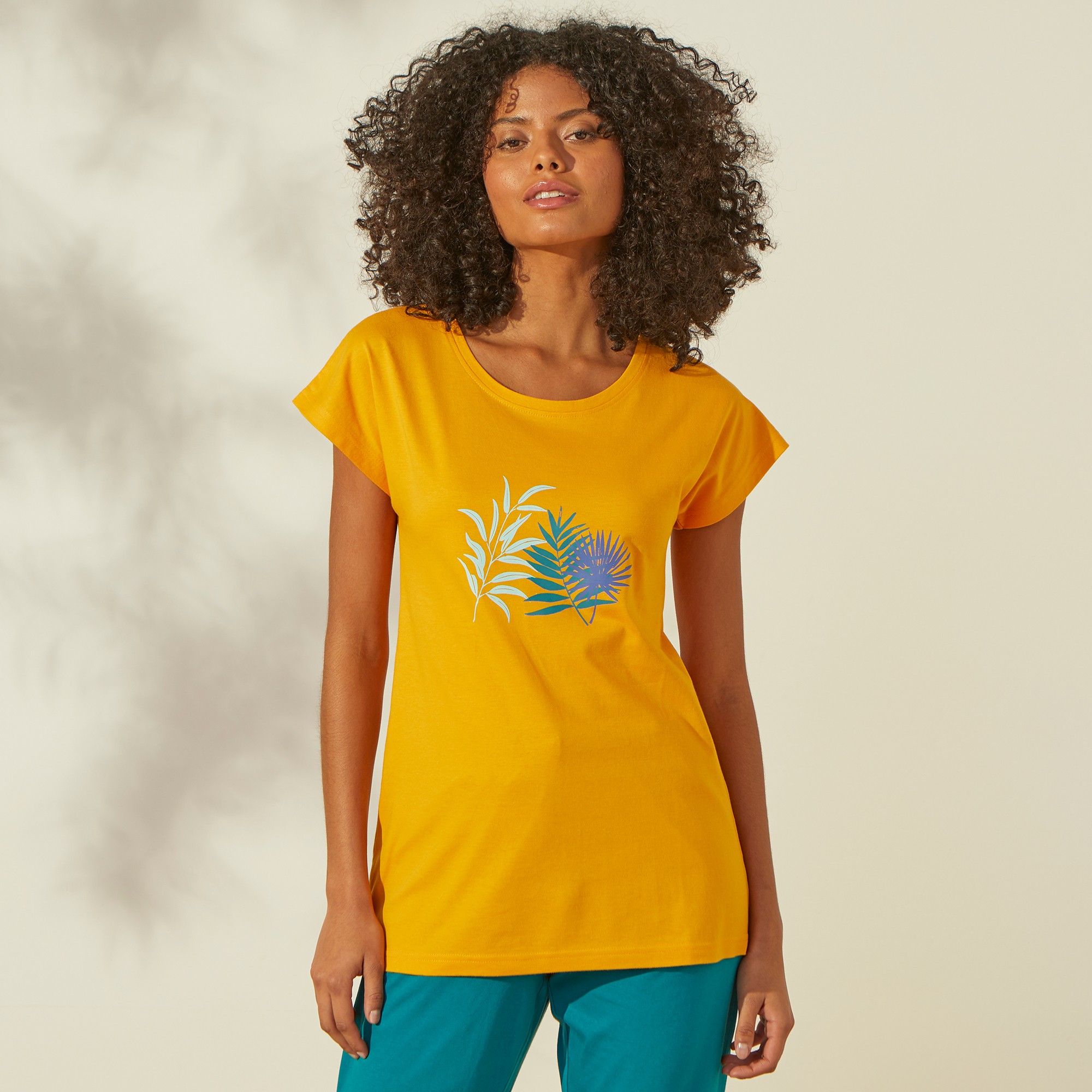 Tee-shirt De Pyjama En Coton Manches Courtes - Uni Tropical - Blancheporte
