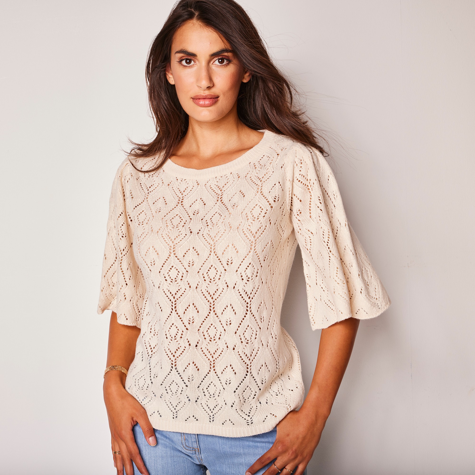 Pull Col Bateau, Maille Fantaisie Toucher Coton - Lora Zellini