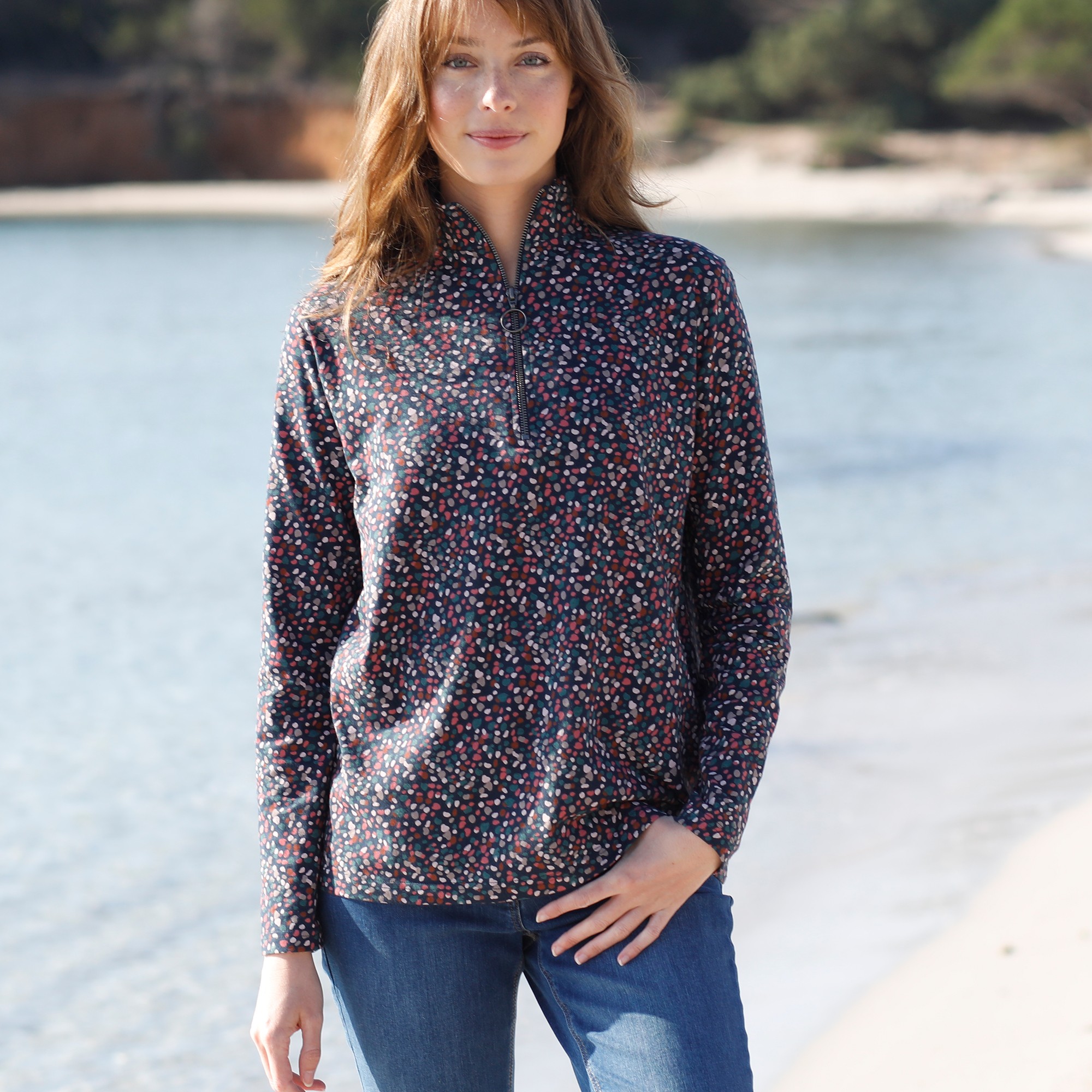 T-shirt Col Montant Zippé Imprimé - Blancheporte