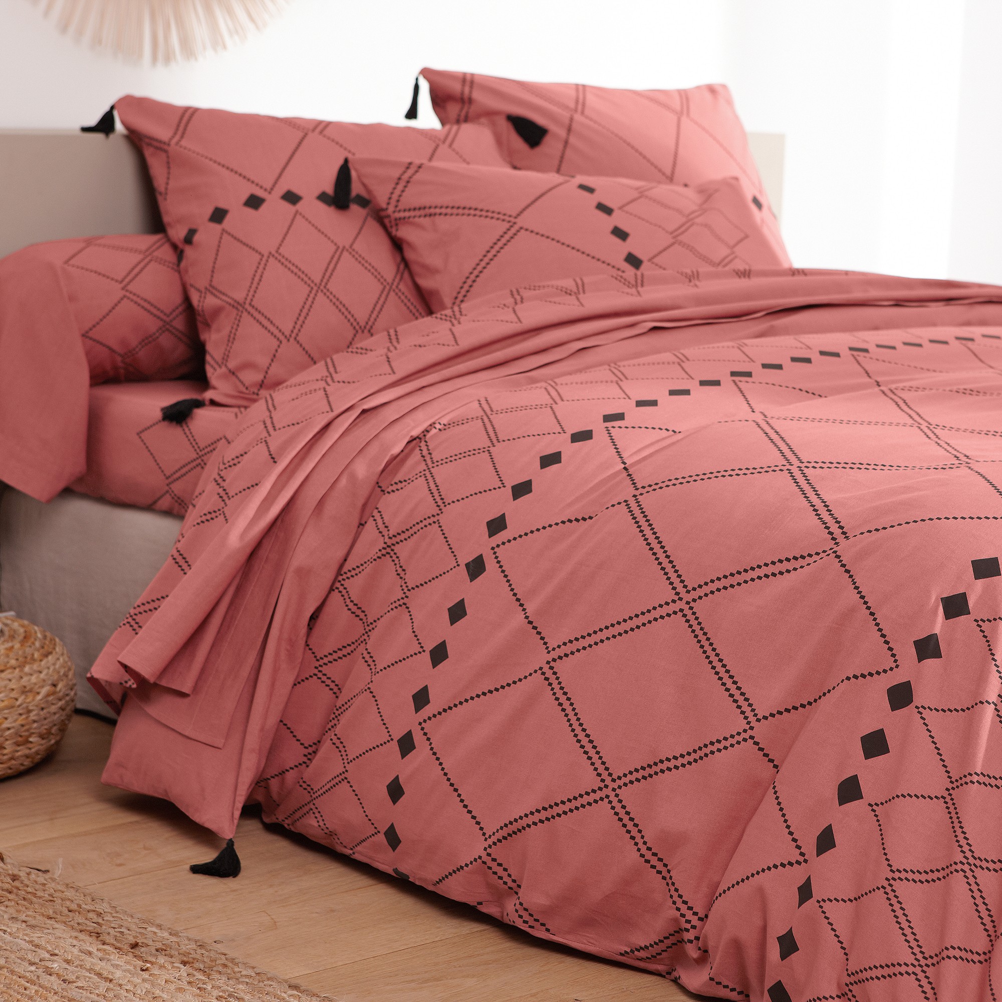 Linge De Lit Massaï Coton À Motifs Graphiques Et Finitions Pompons - Blancheporte