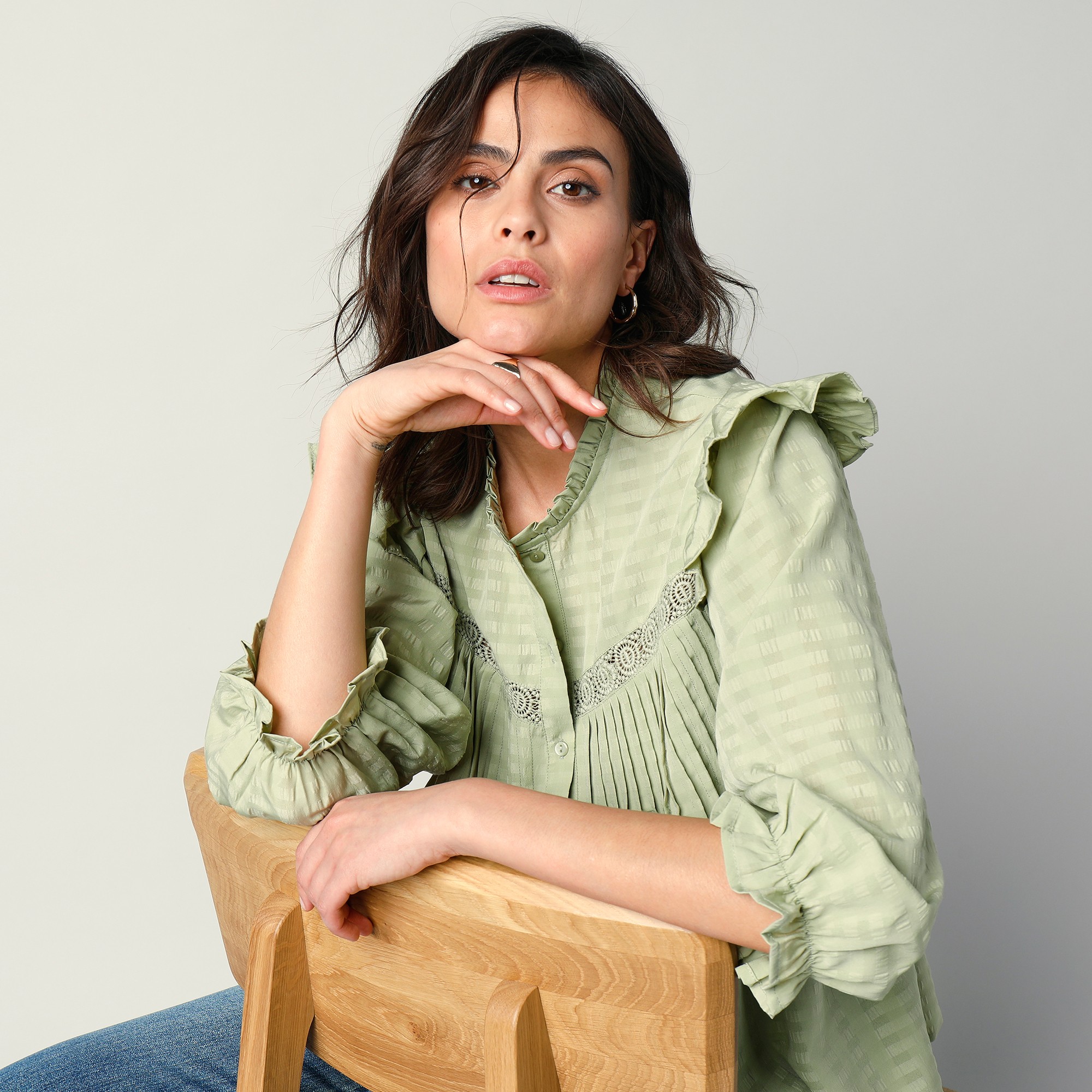 Chemisier Jacquard Fantaisie, Volanté Et Macramé - Blancheporte