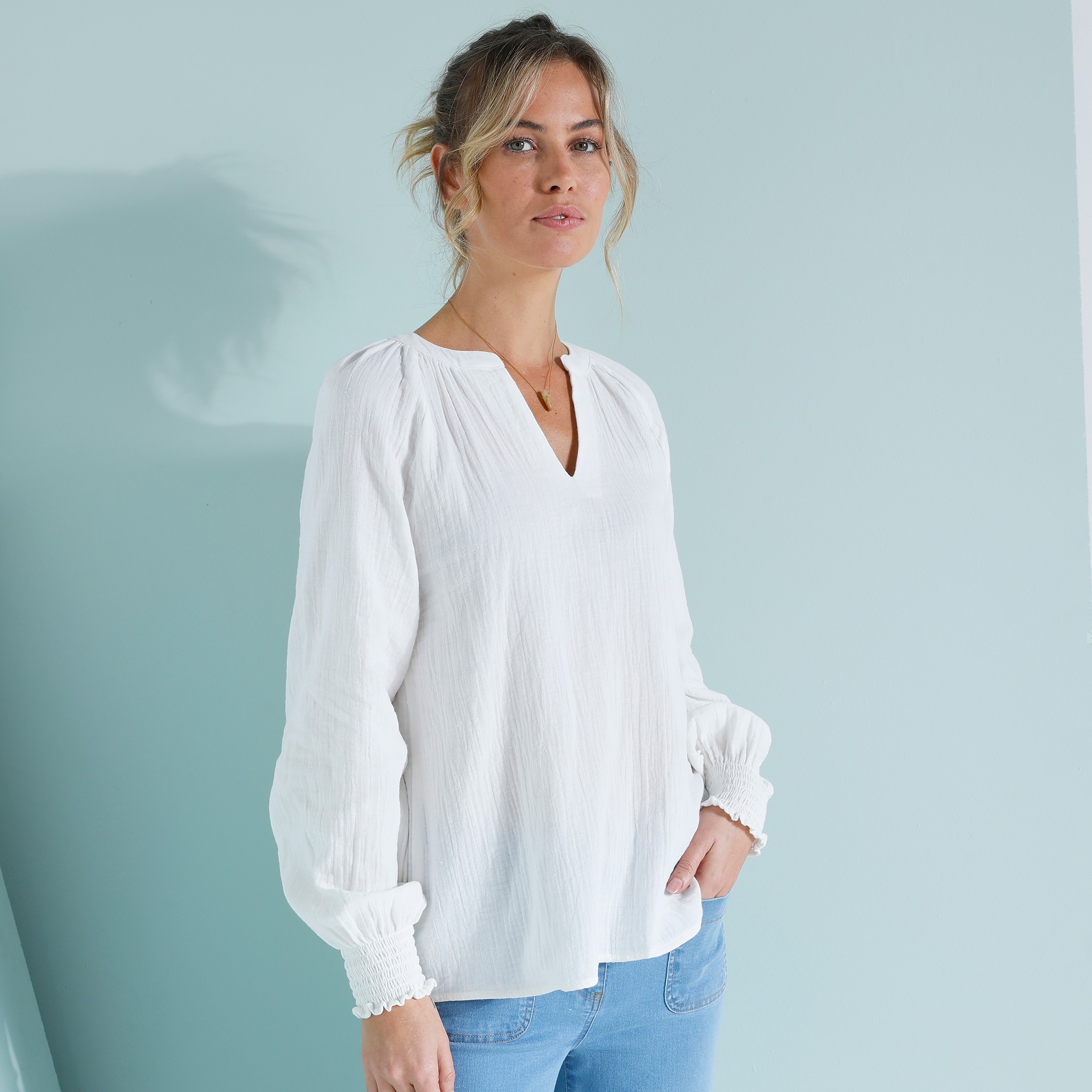 Blouse unie gaze coton ecru Blancheporte