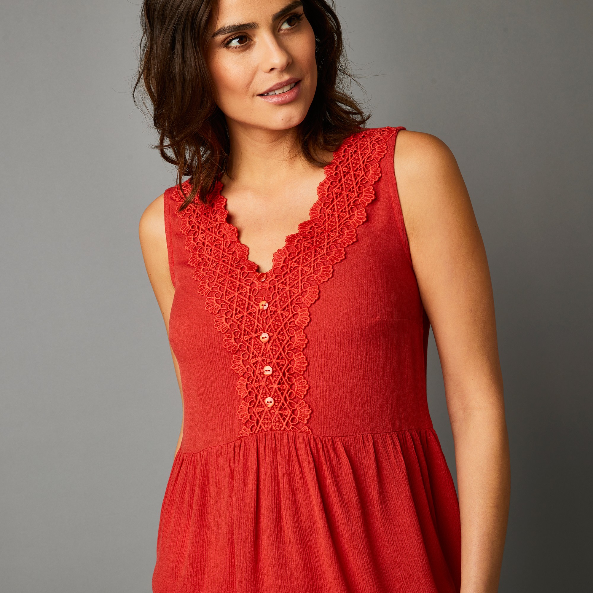 Blouse Col V Sans Manches Crépon Macramé - Blancheporte