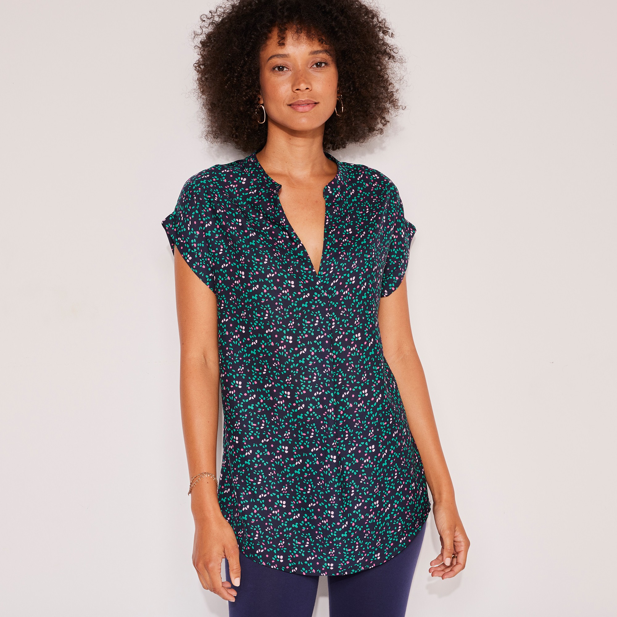 Tunique Imprimé Minimaliste Manches À Revers - Blancheporte