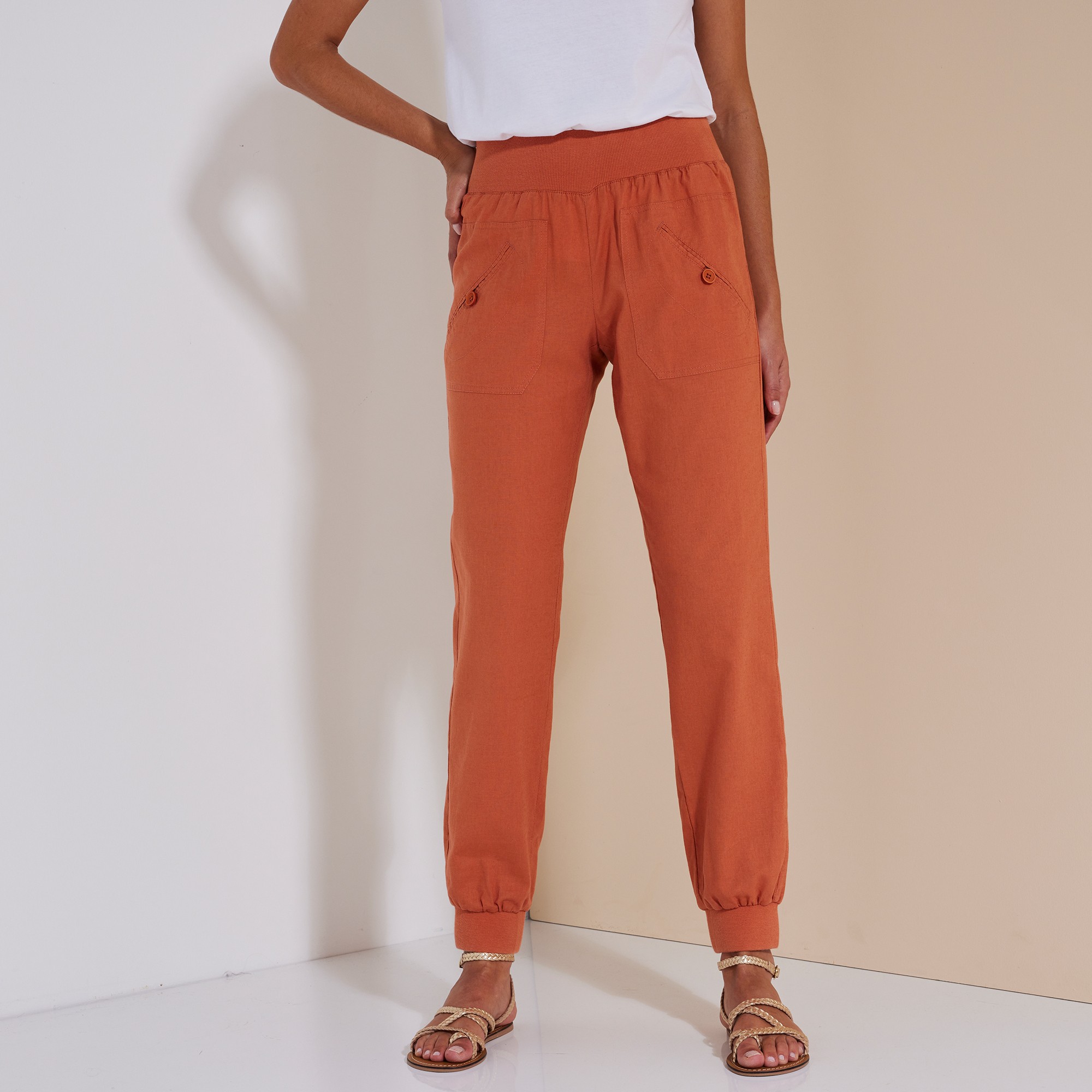 Pantalon Blousant Taille Élastiquée, Lin Coton - Blancheporte