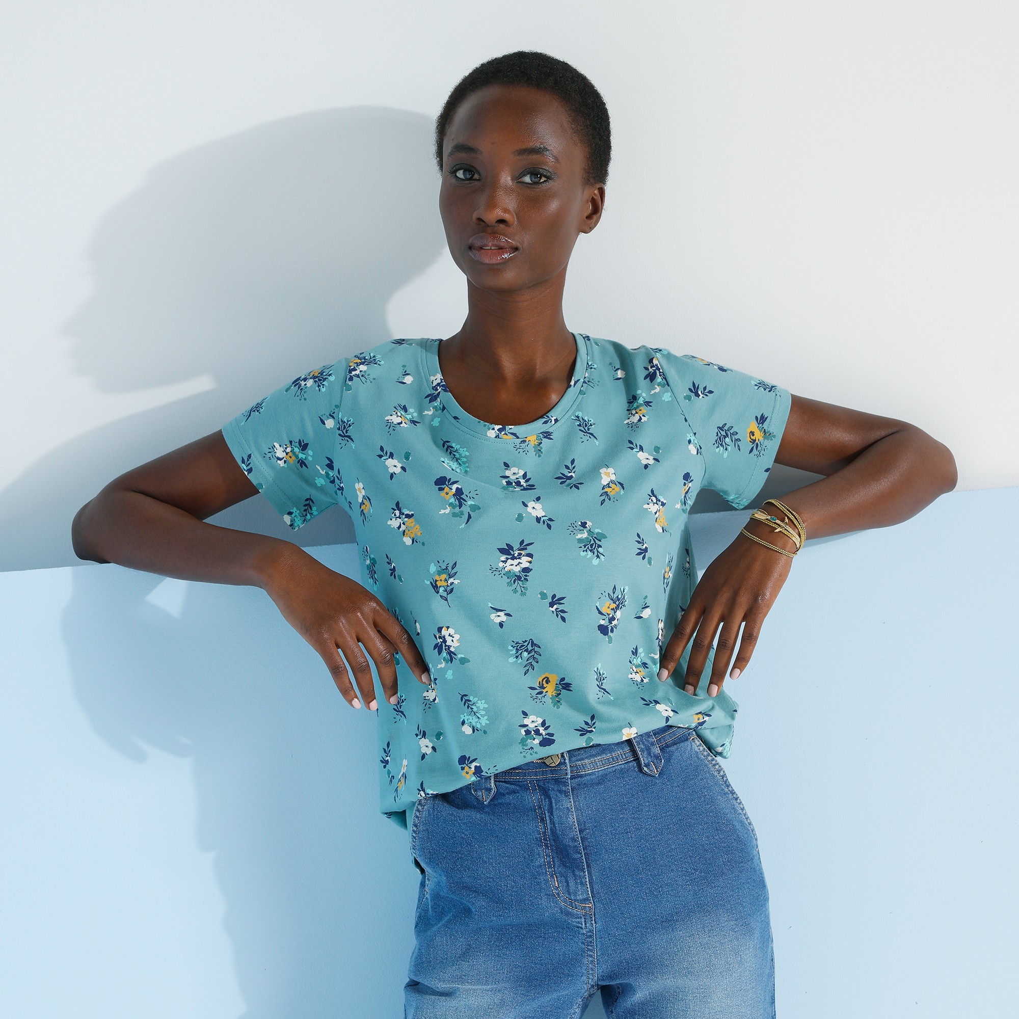 T-shirt Col Rond Imprimé Fleuri Coton - Blancheporte