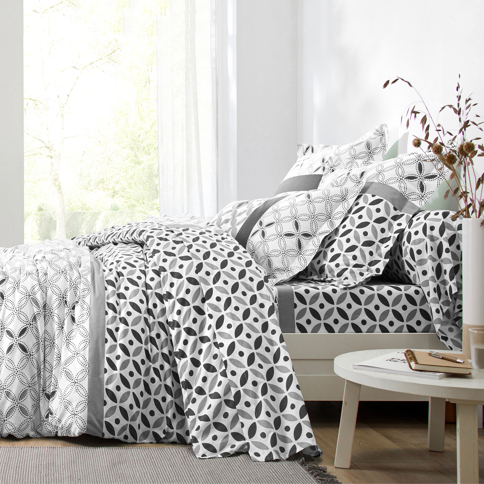 Linge de lit Marlow en coton motifs géométriques - Drap Plat 2 Personnesonnes : 270x300cm - Gris - C