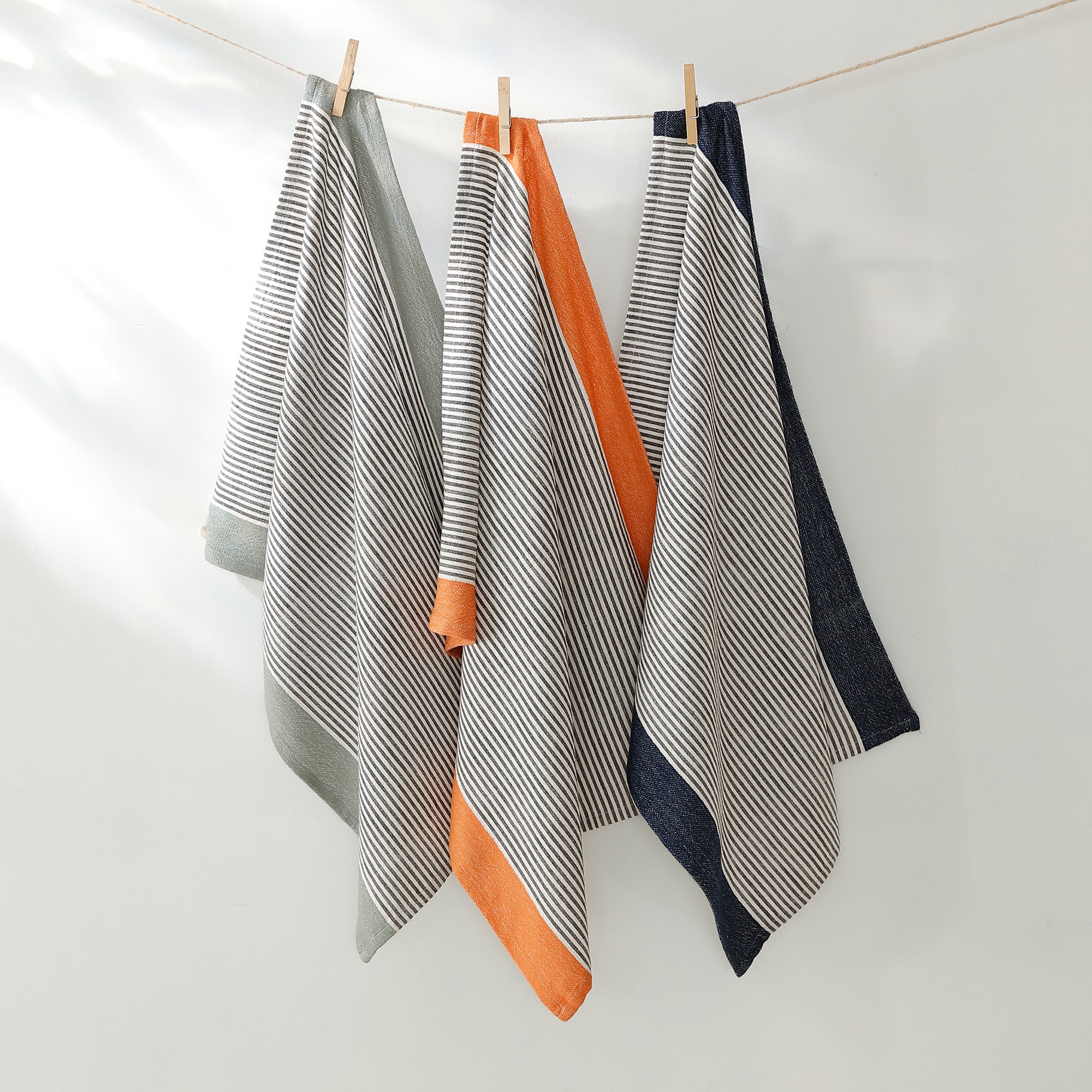 Torchon Rayé Coton Tissé Teint - Lots - Blancheporte