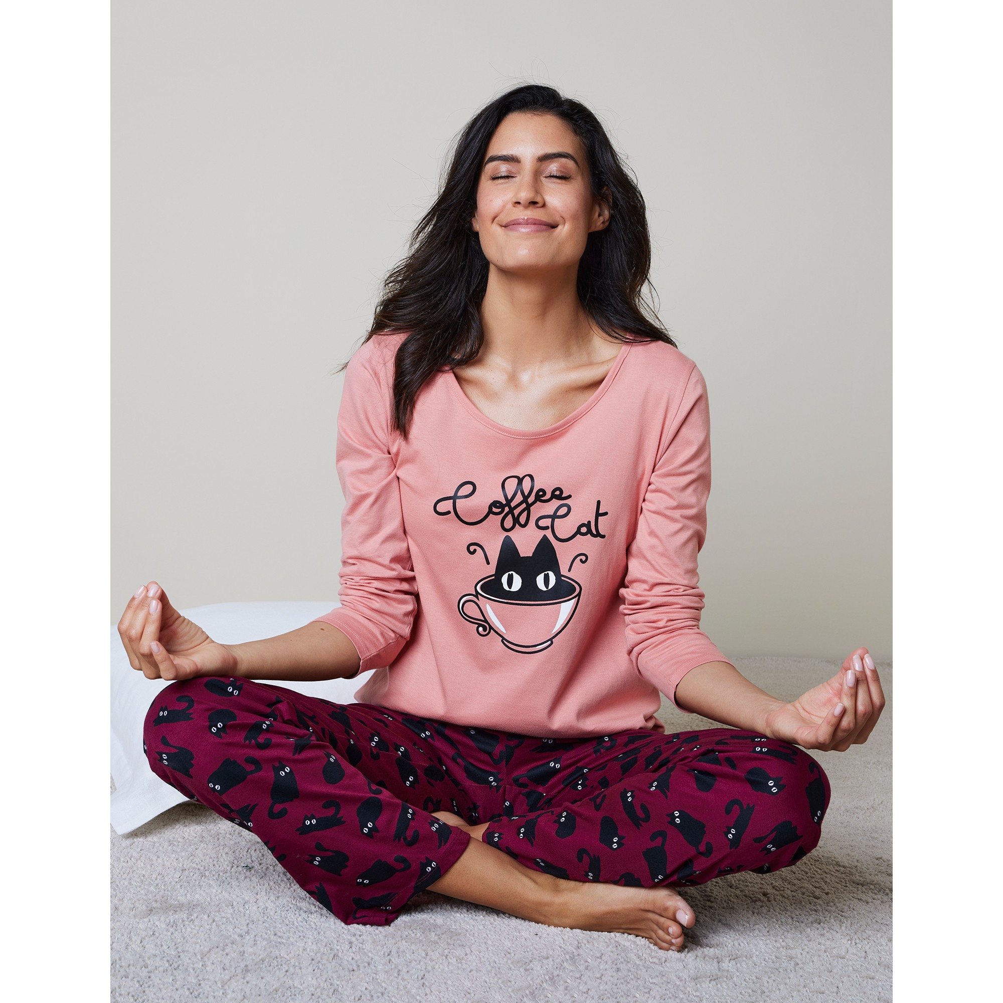 Pyjama Imprimé coffee Cat - Coton - Blancheporte