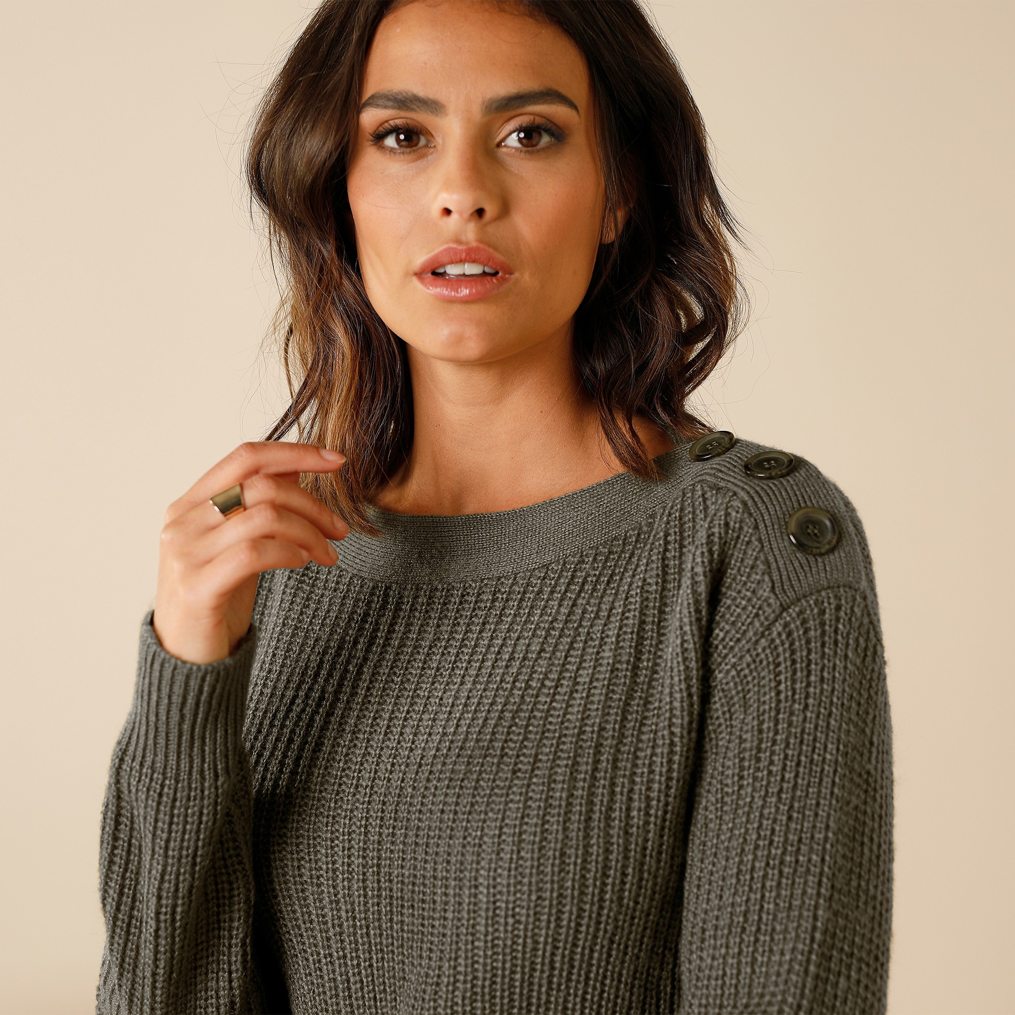 Pull tunique boutonn toucher mohair bronze Blancheporte