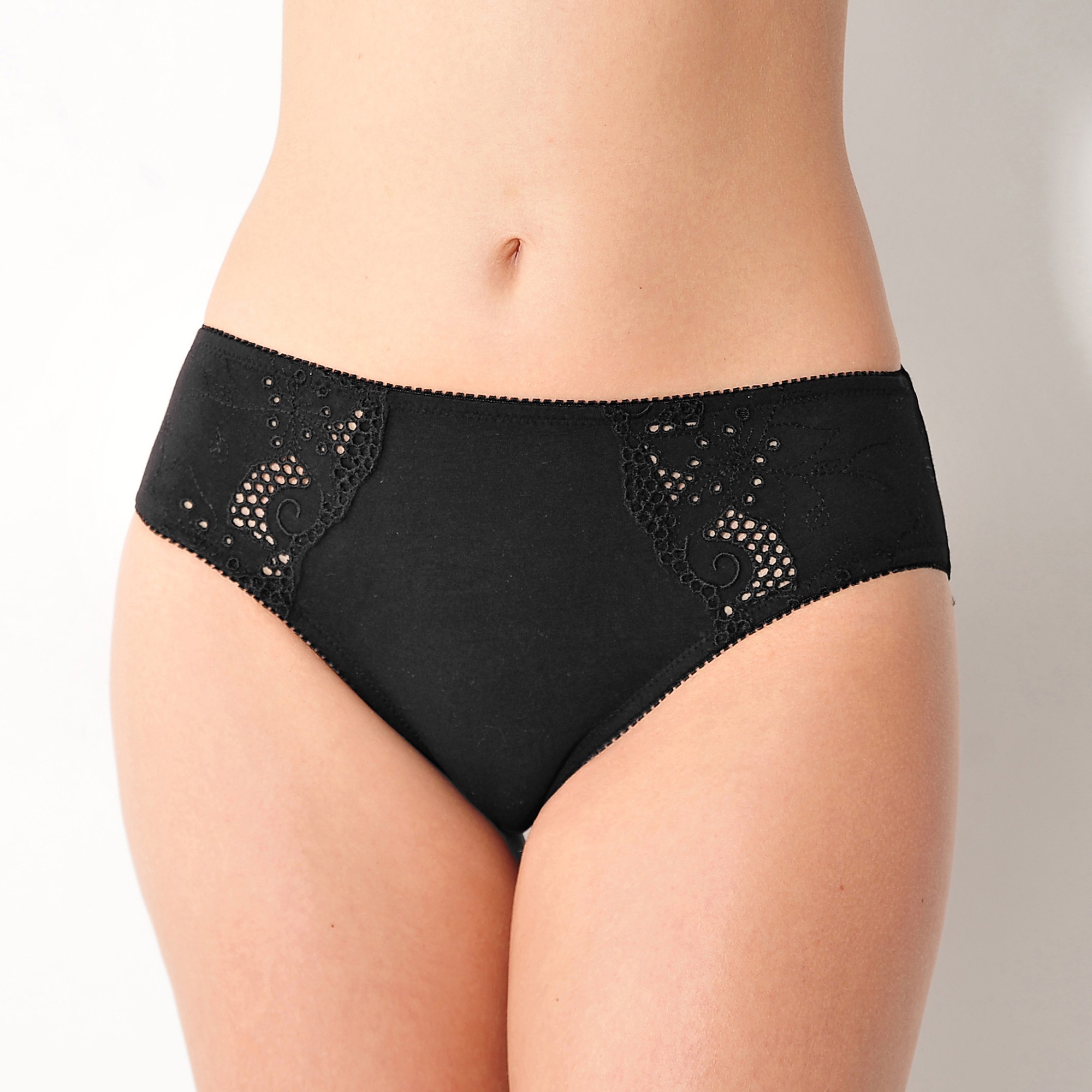 Culotte brodée forme midi coton uni Olbia - lot de 2 - 54/56 - Noir - Confidence Lingerie