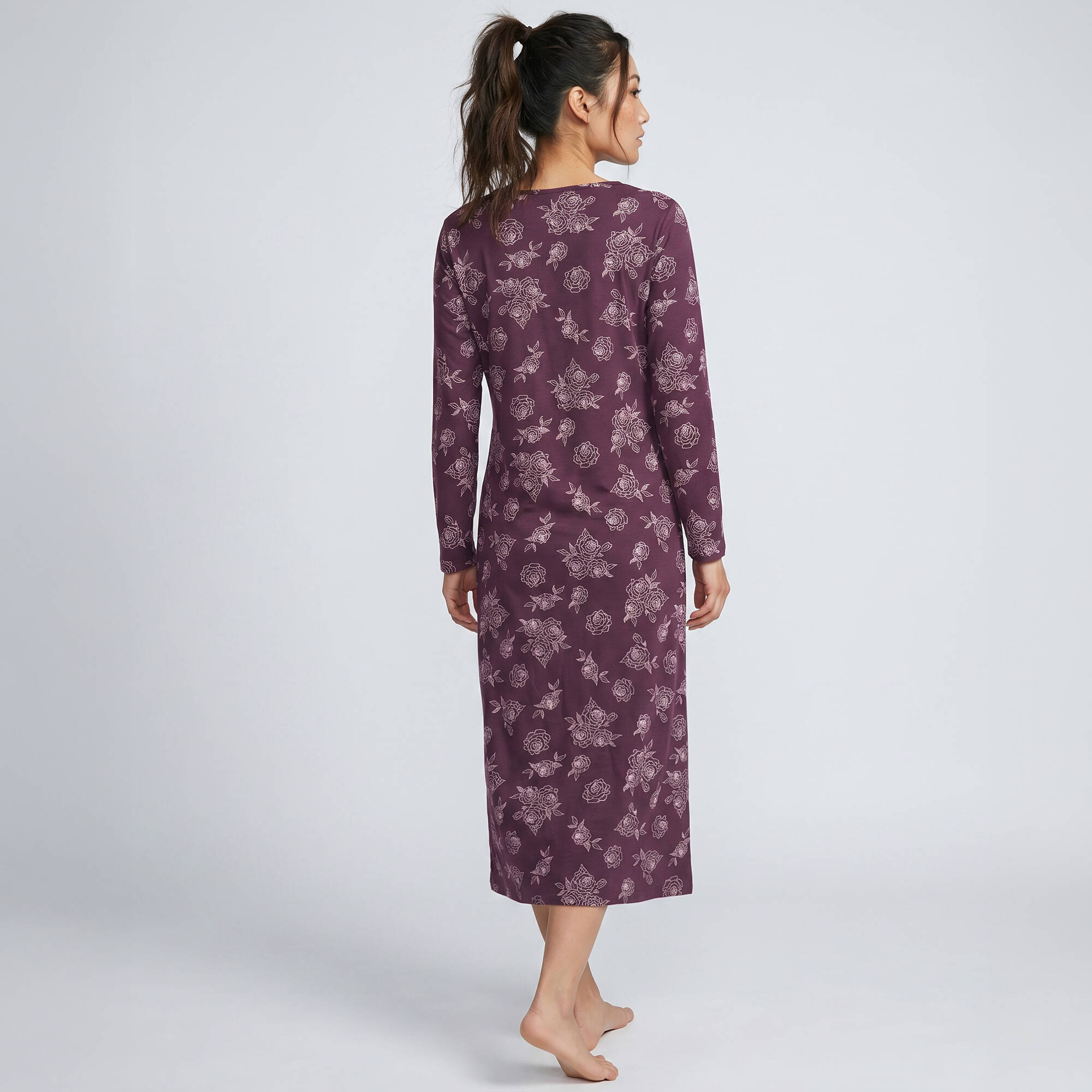 Chemise de nuit longue manches longues imprime roses - Blancheporte 28$