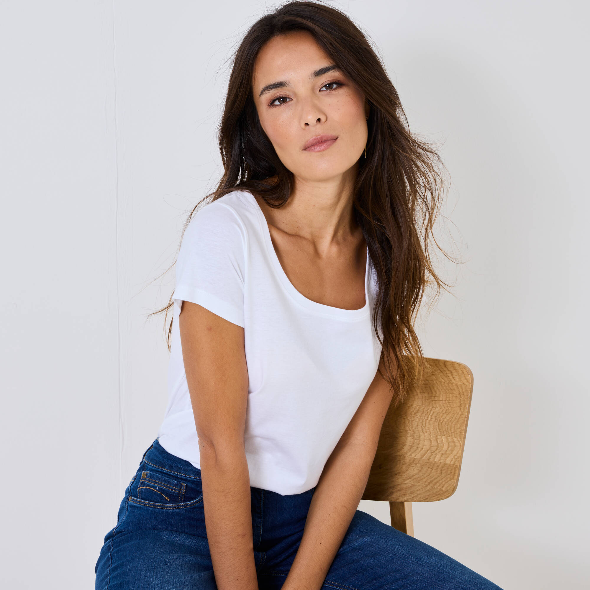 T-shirt Col Rond Manches Courtes Uni Coton - Blancheporte