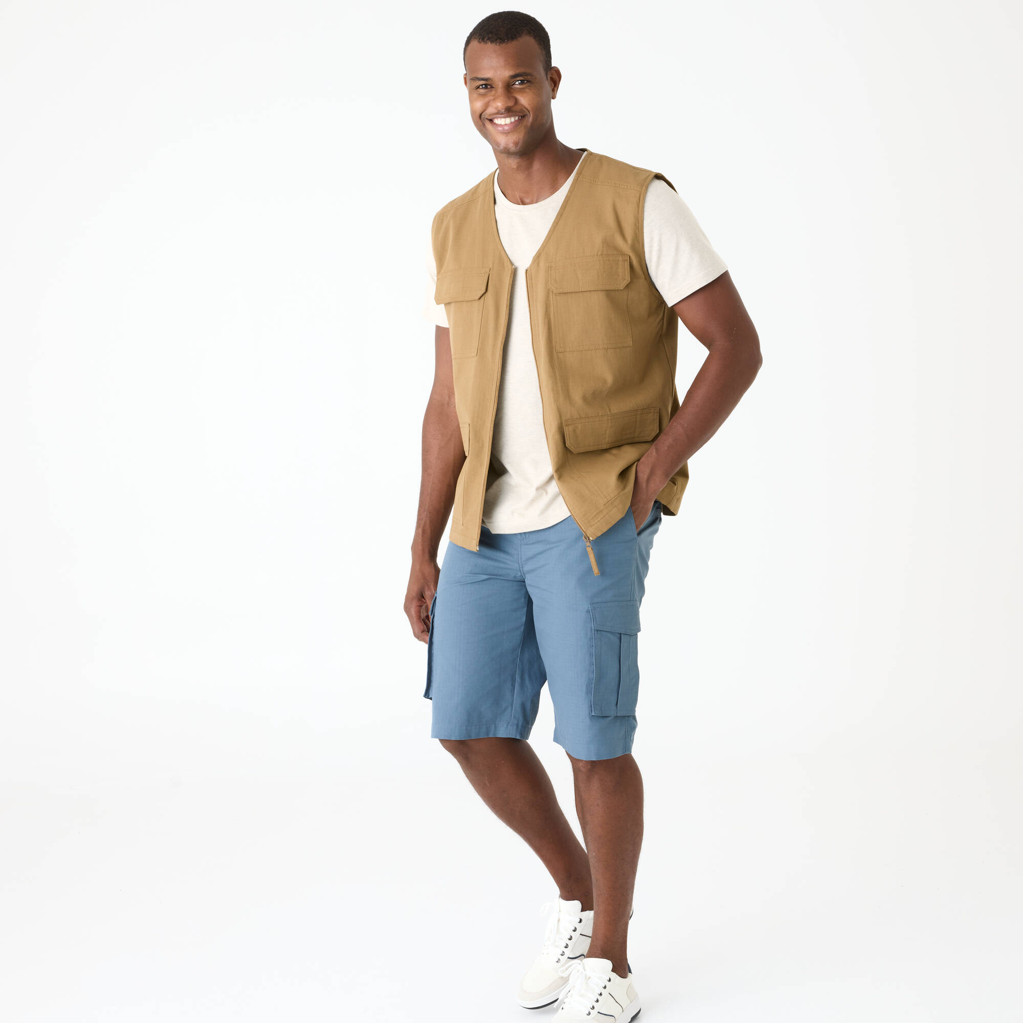 Gilet zipp multipoches sans manches en toile ripstop - Blancheporte 40€