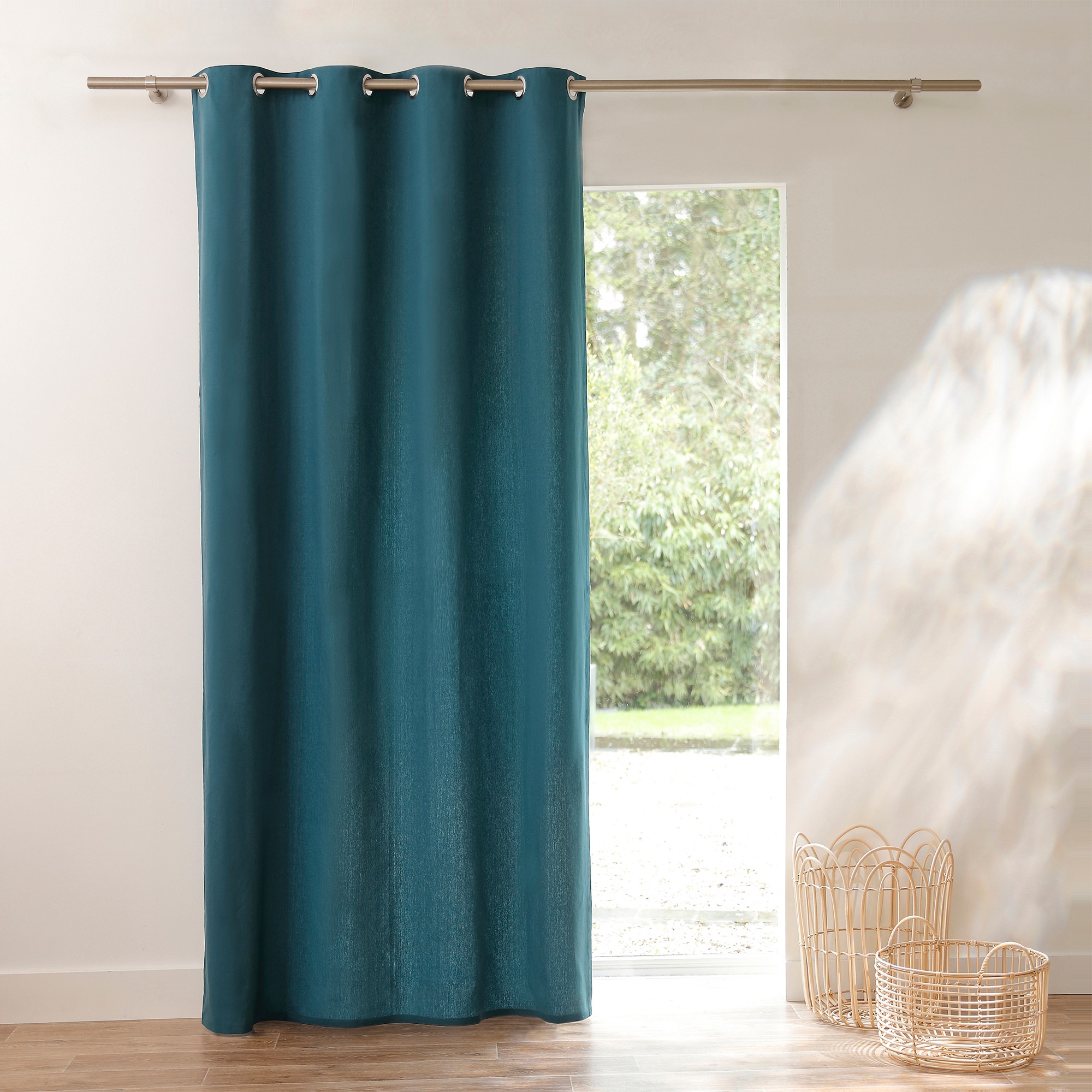 Rideau bachette uni tamisant oeillets - Rideau : Largeur 135 X Hauteur 260cm - Bleu - Colombine