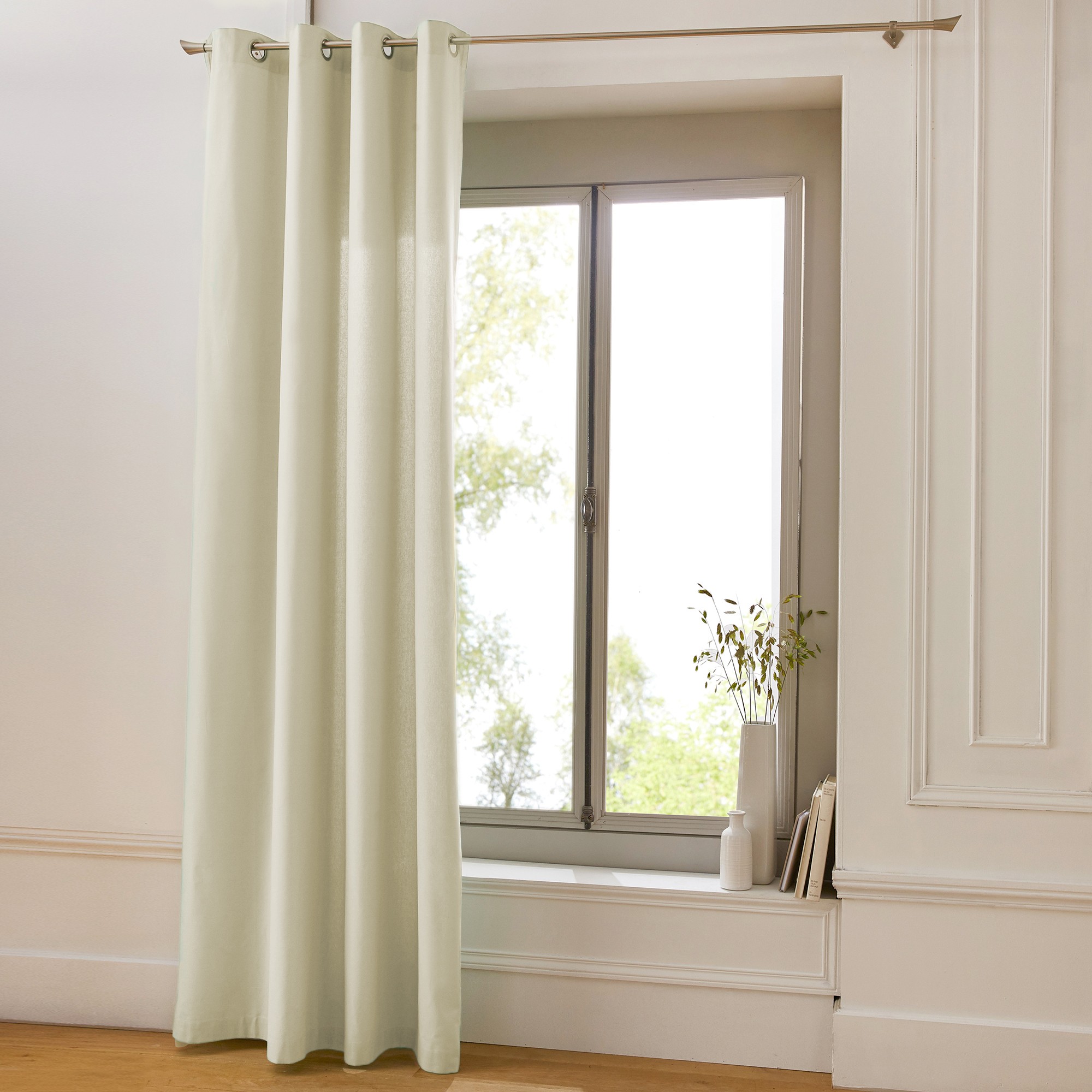 Rideau bachette uni tamisant oeillets - Rideau : Largeur 135 X Hauteur 260cm - Écru - Colombine