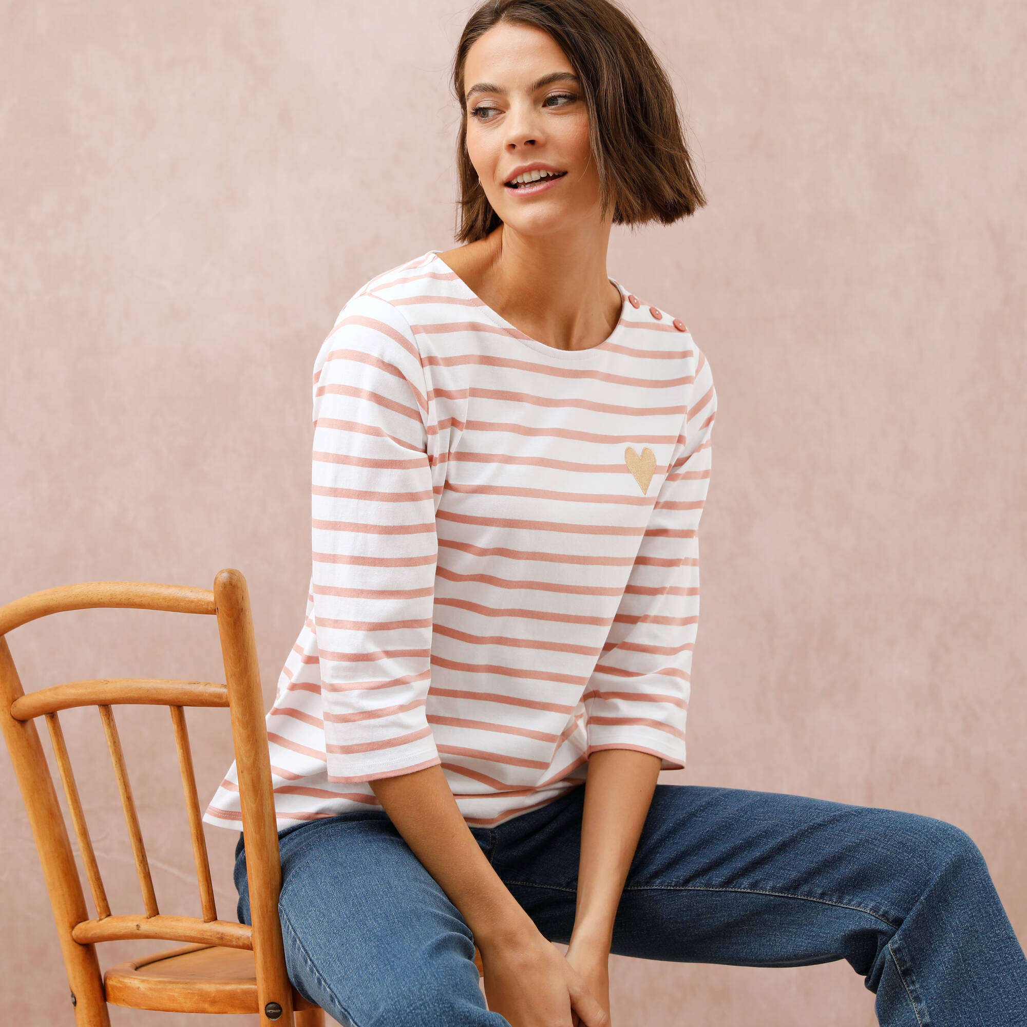 T-shirt marinire broderie coeur dor en coton biologique - Blancheporte 24$