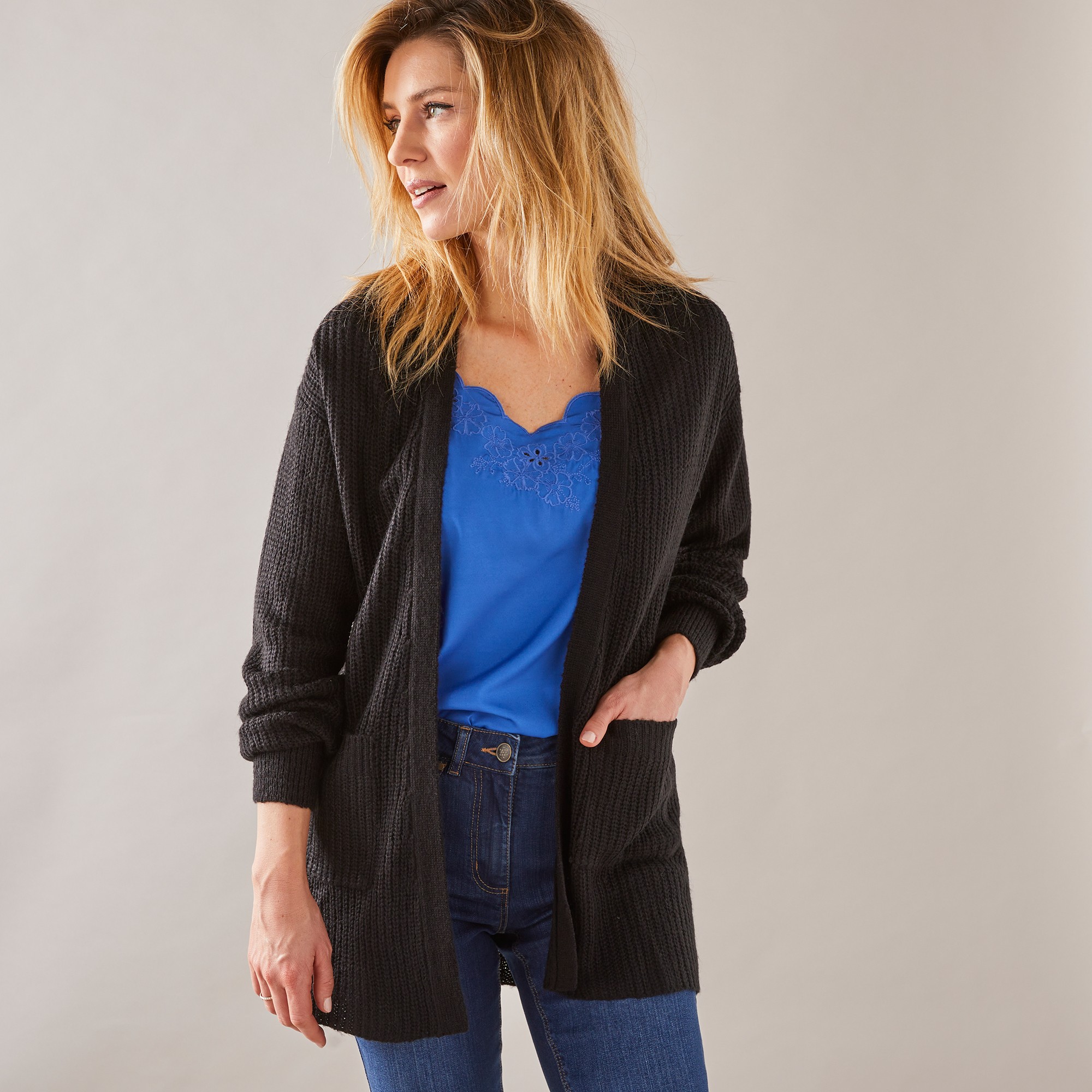 Gilet Long Porter Ouvert, Maille Anglaise - Blancheporte