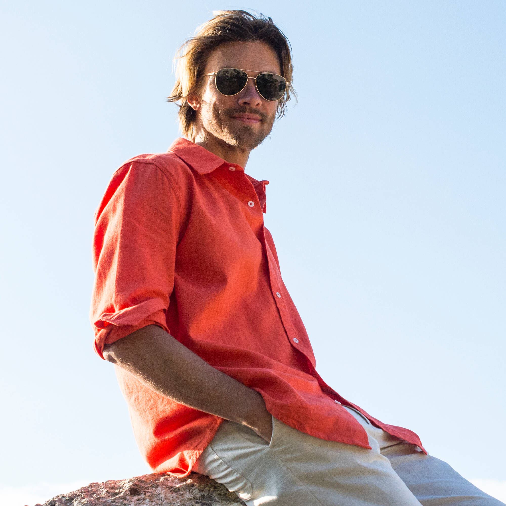 Chemise coton lin manches longues boutonnée - Blancheporte