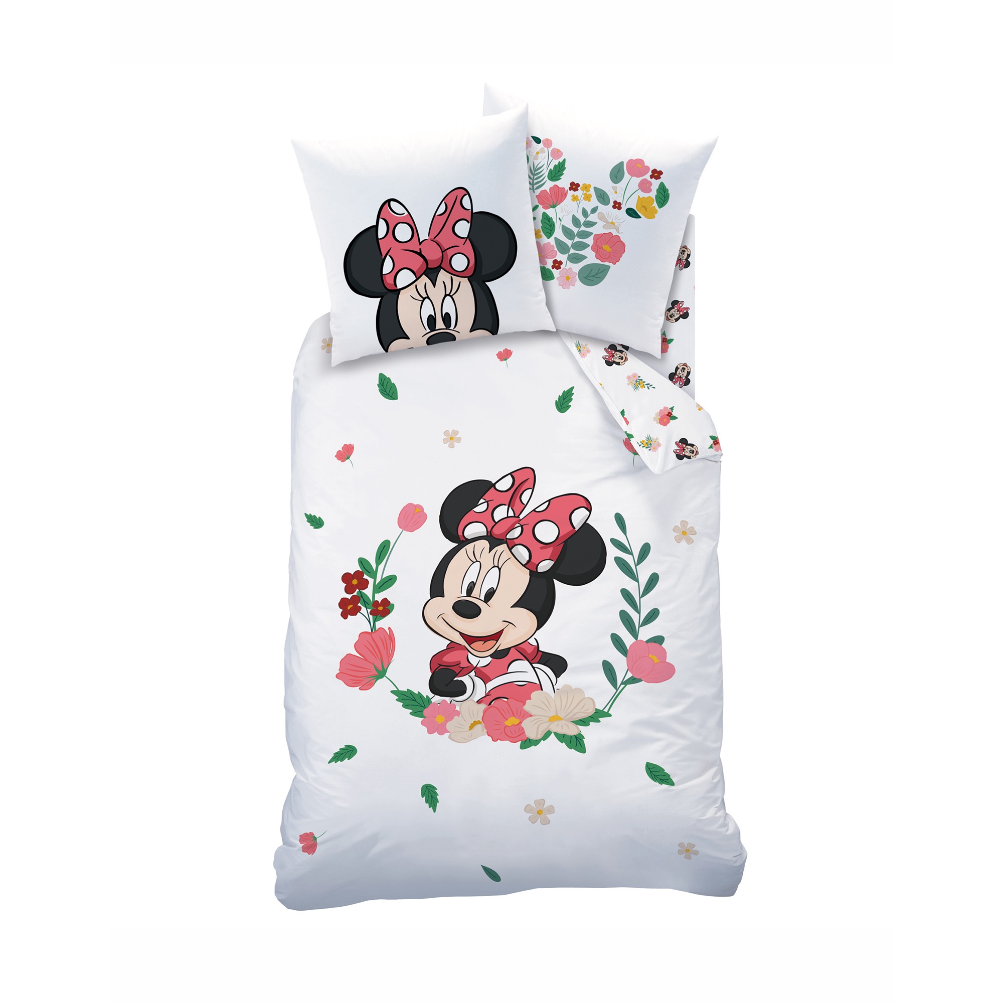 Parure de lit Minnie Mouse® - coton - Drap-housse 1 Personneonne : 90x190cm - Blanc - Minnie