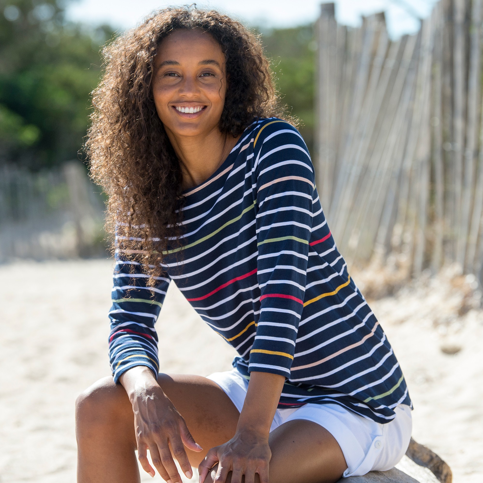 T-shirt Marinière Rayé Manches 3/4 - Blancheporte