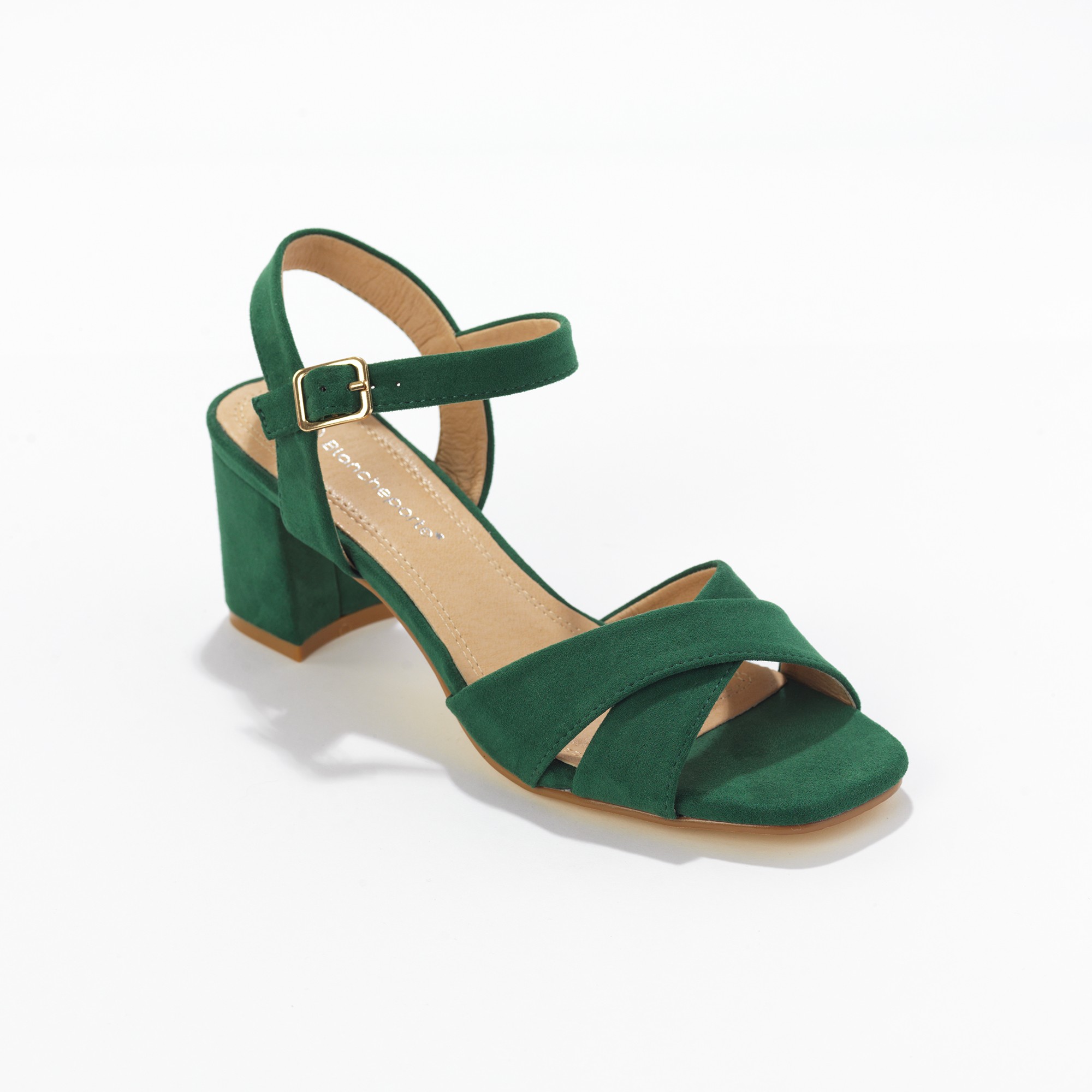 Sandales a talon brides croisees vert Blancheporte