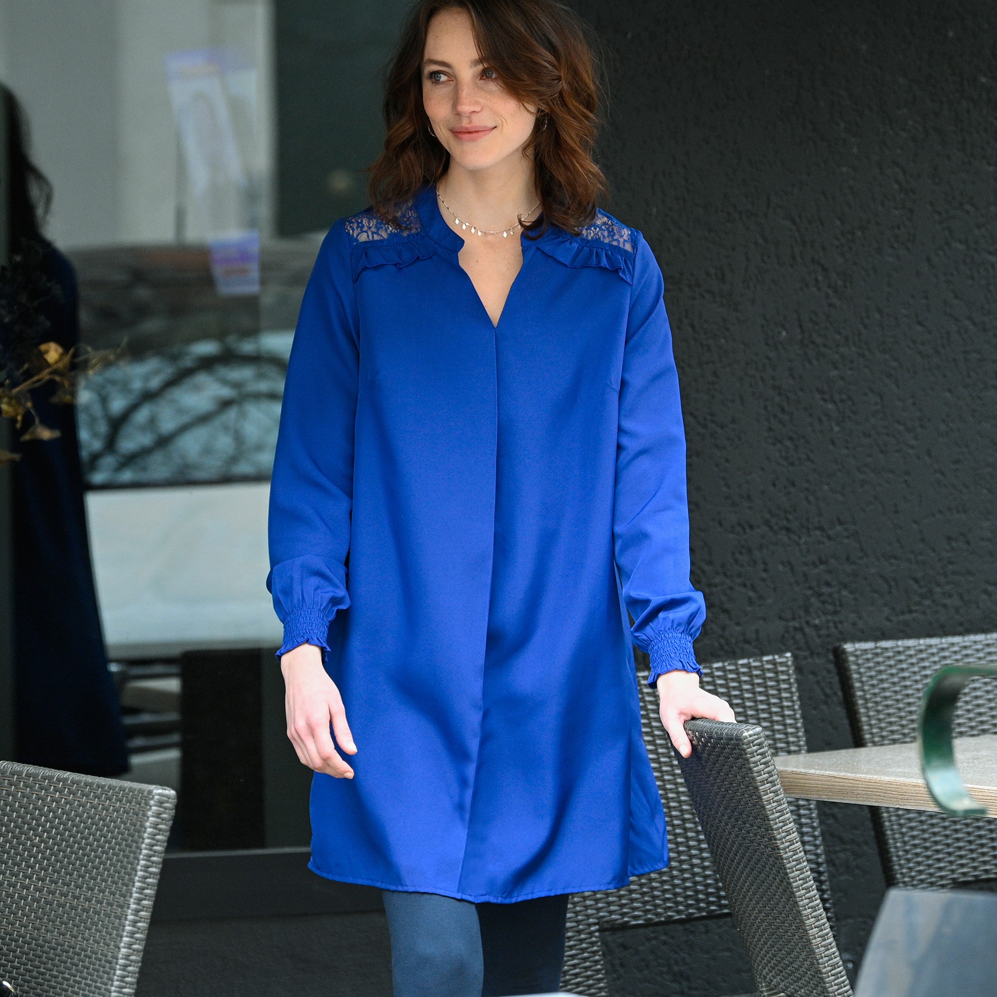 Tunique Dentelle Manches Longues Unie - Blancheporte