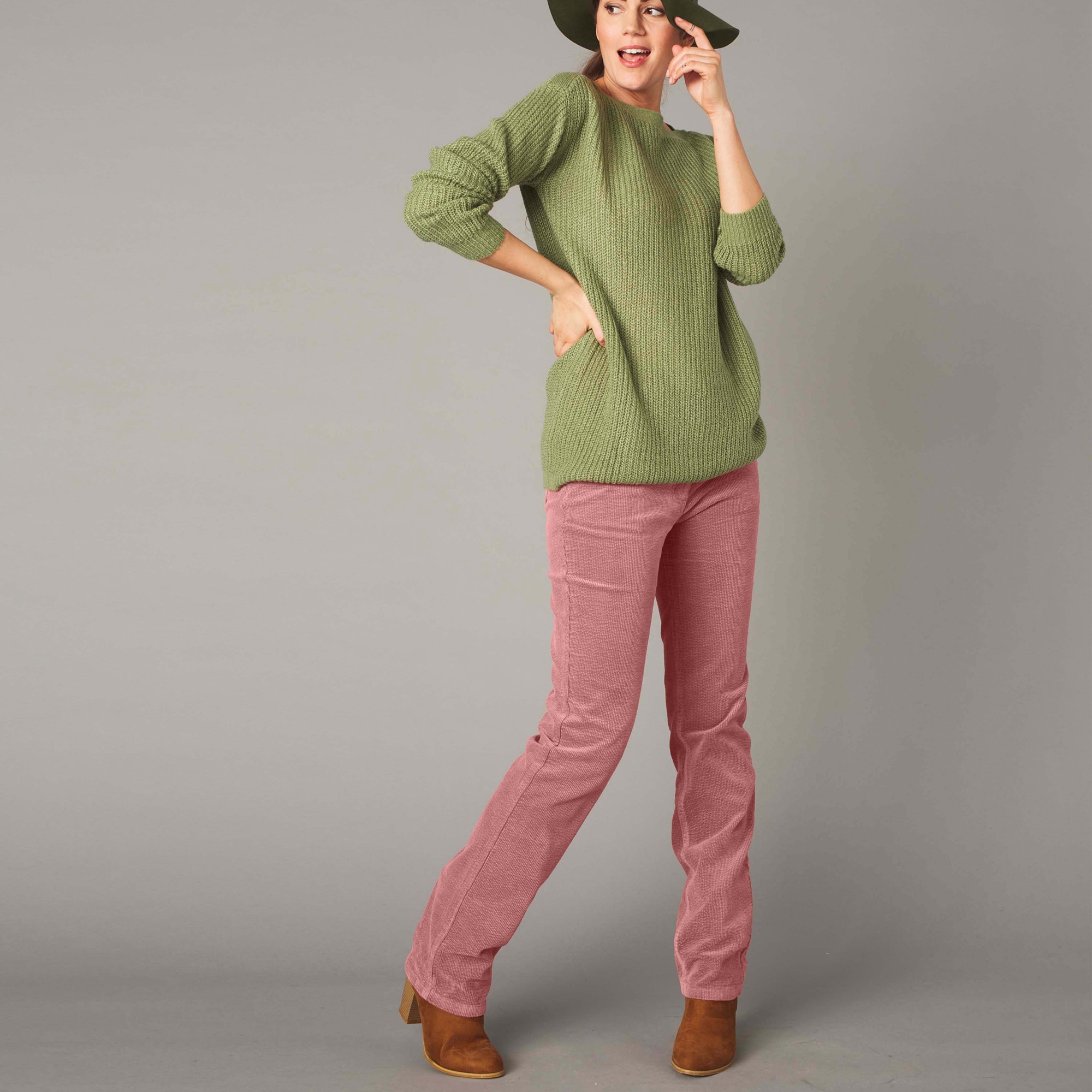Pantalon droit velours c tel rose gris Blancheporte