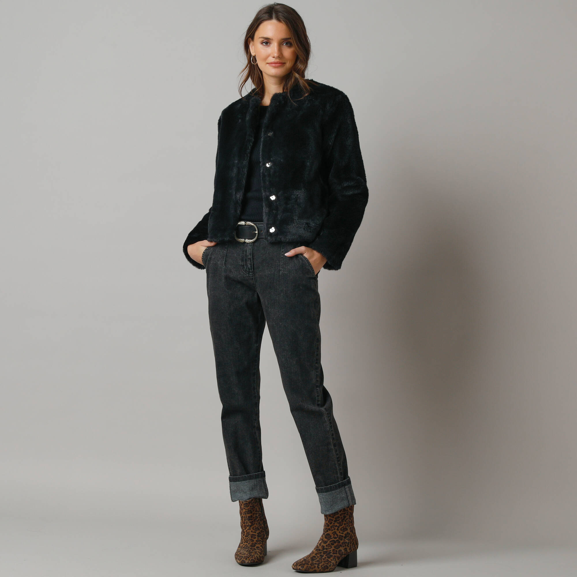 Veste en fausse fourrure, noir Blancheporte