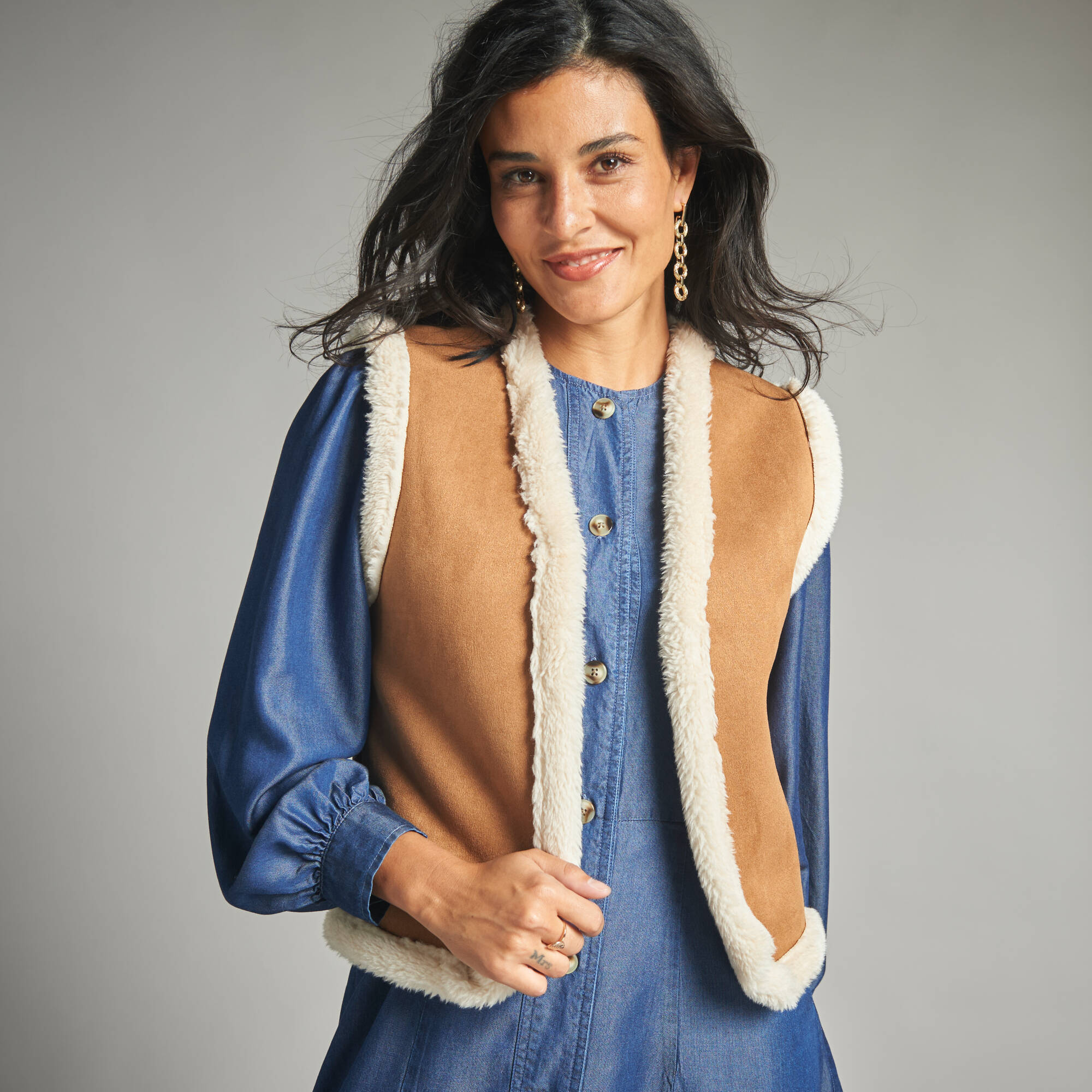 Veste fourrée sans manches, en suédine - Blancheporte