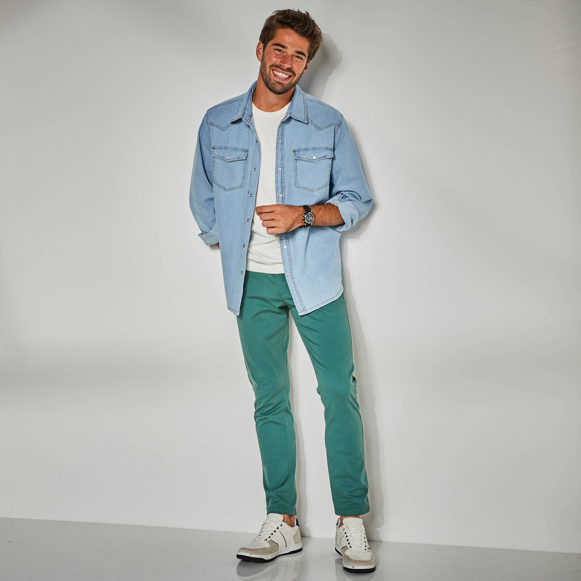 Chemise pressionne manches longues en jean - Blancheporte 33$