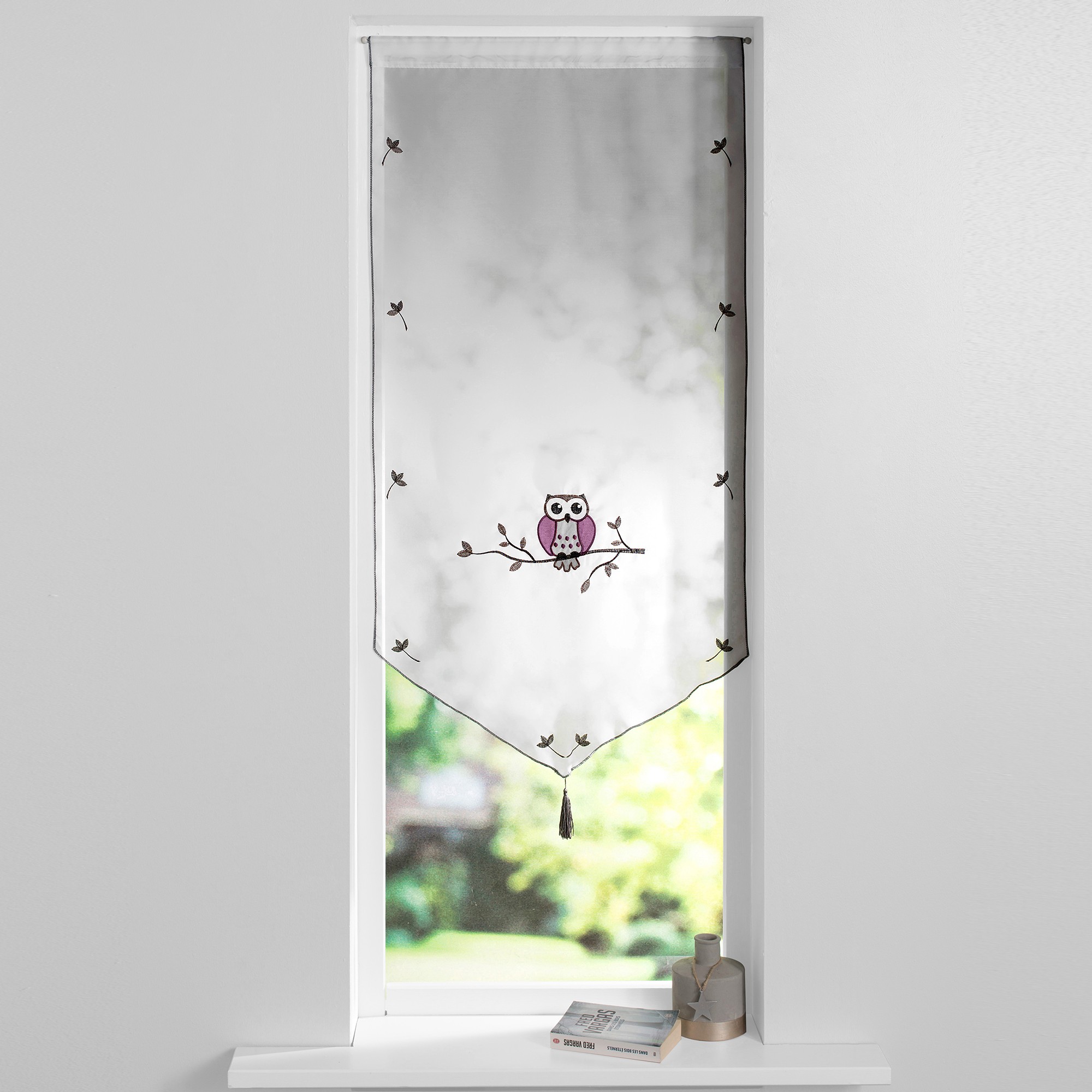 Vitrage Brodé Chouette Forme Pointe Pompon Finition Passe-tringle - Blancheporte