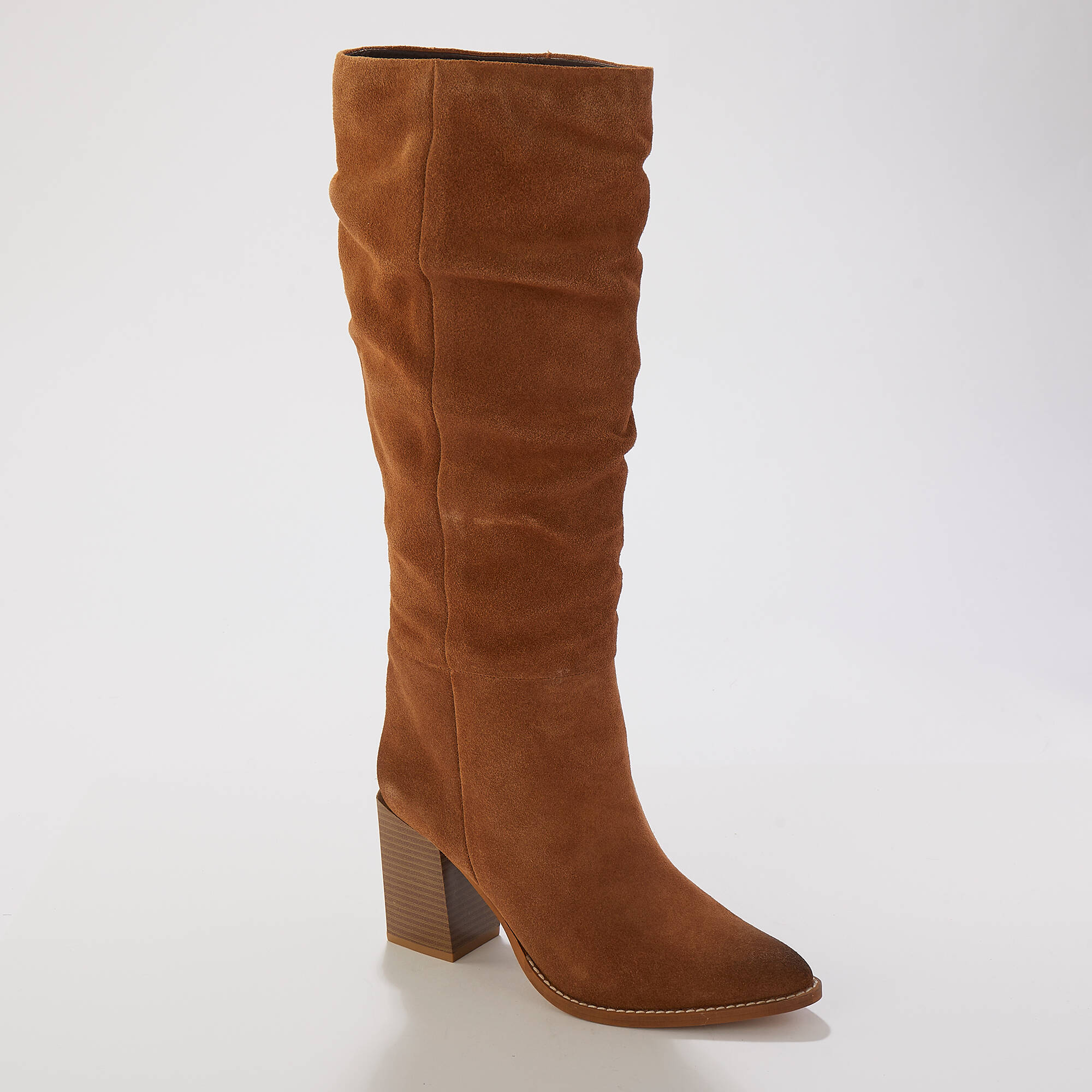 Bottes plissees a talon croute de cuir caramel Blancheporte