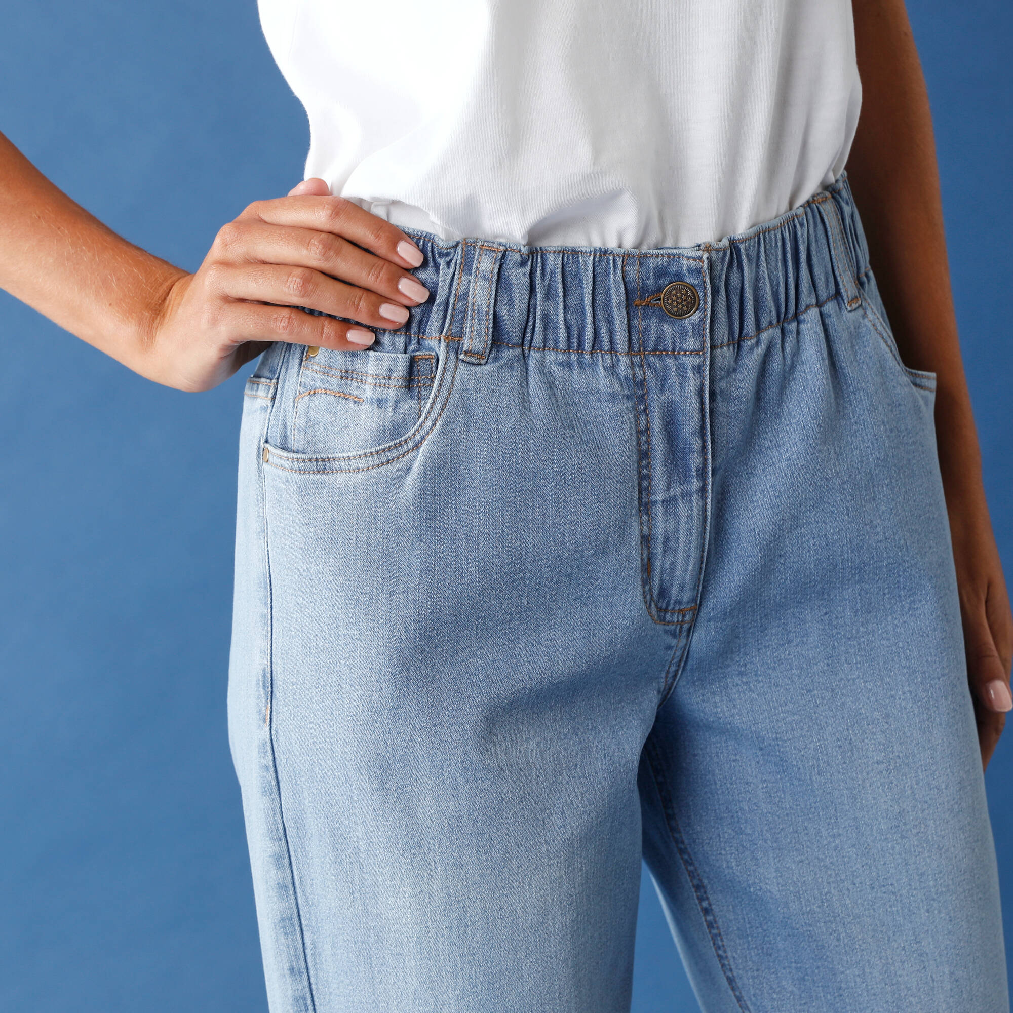 Jean stretch coupe mom confort taille lastique - Blancheporte 43 €