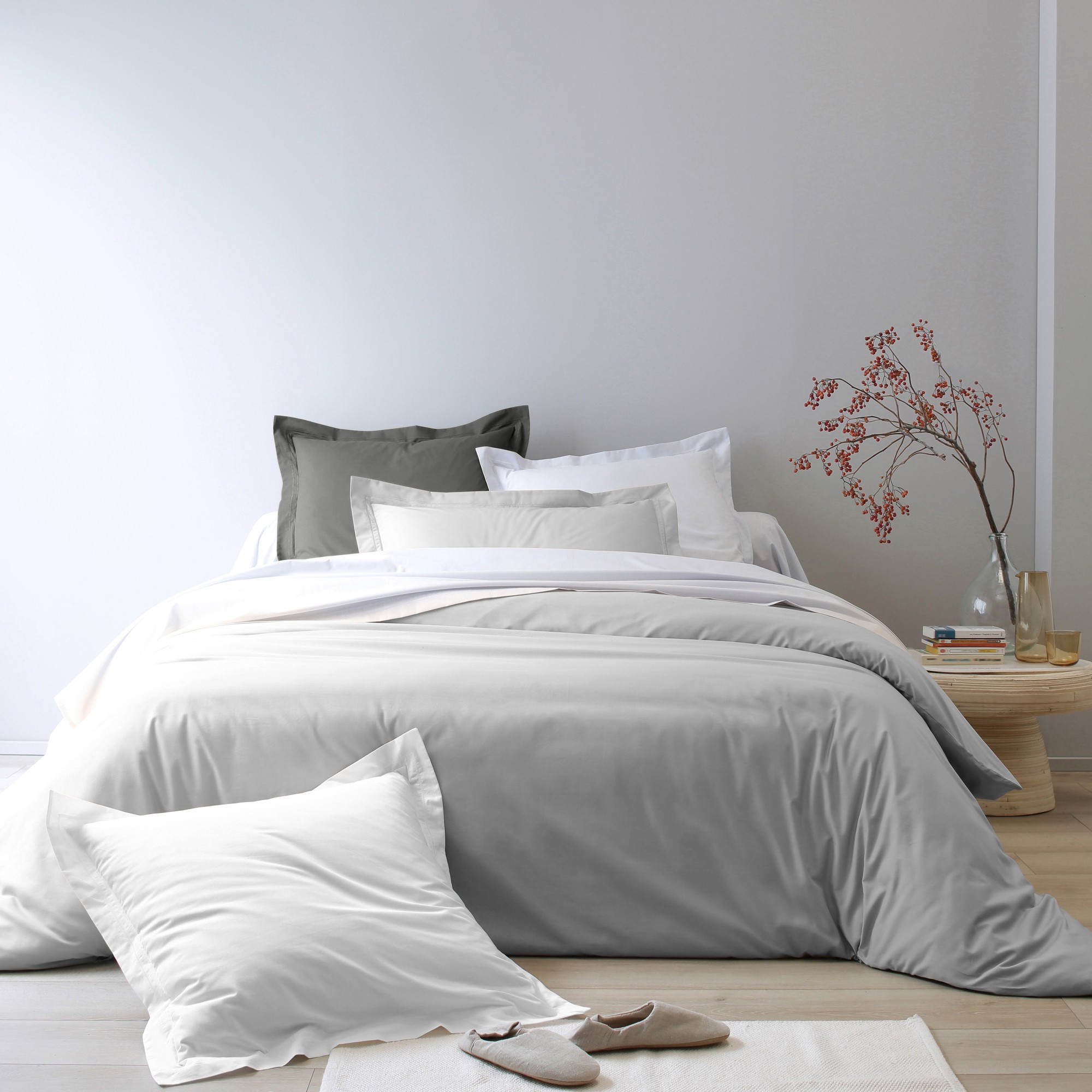 Linge de lit uni percale - Taie De Traversin 86x190cm - Gris - Colombine