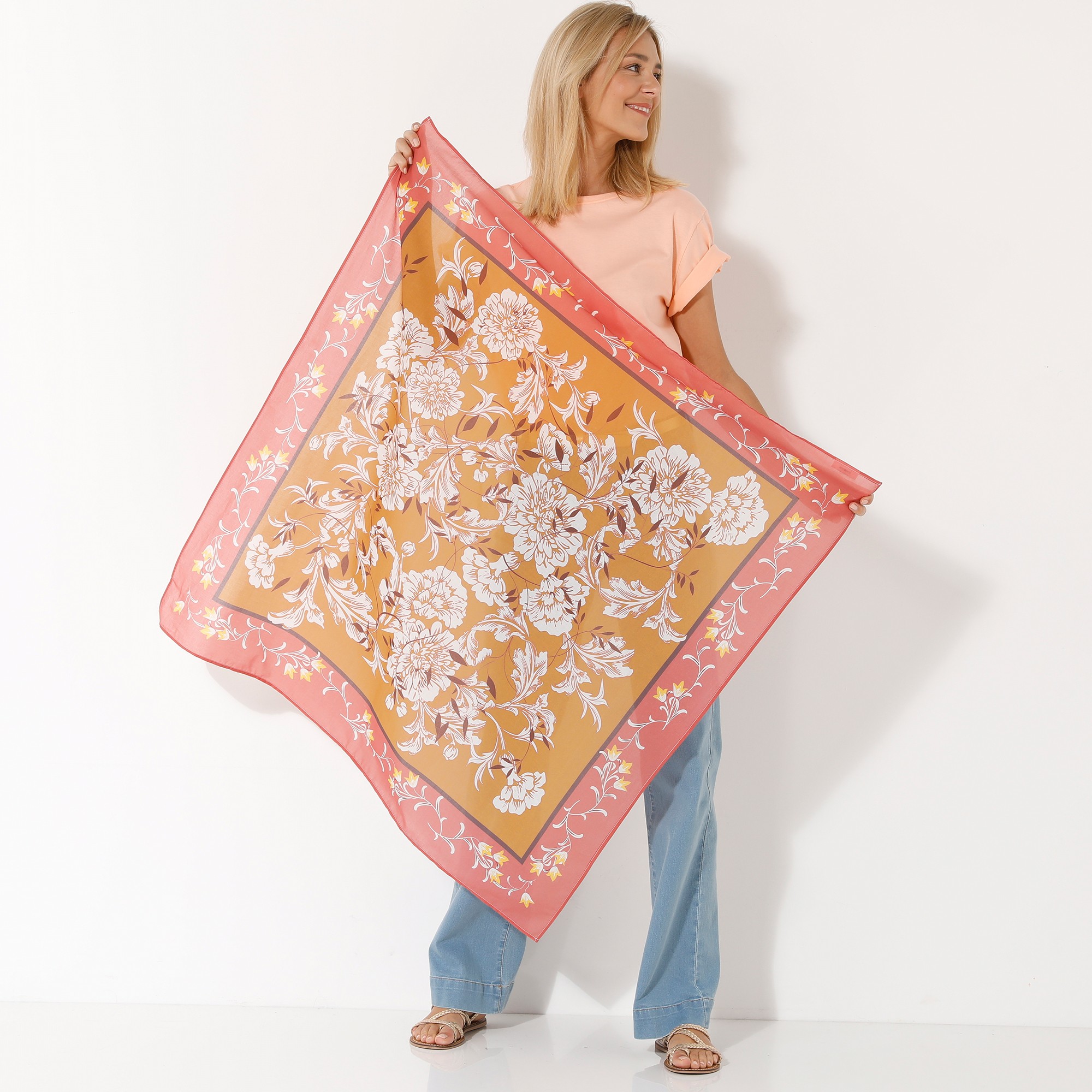 Foulard Imprimé Floral, 100 X 100 Cm - Coton - Blancheporte
