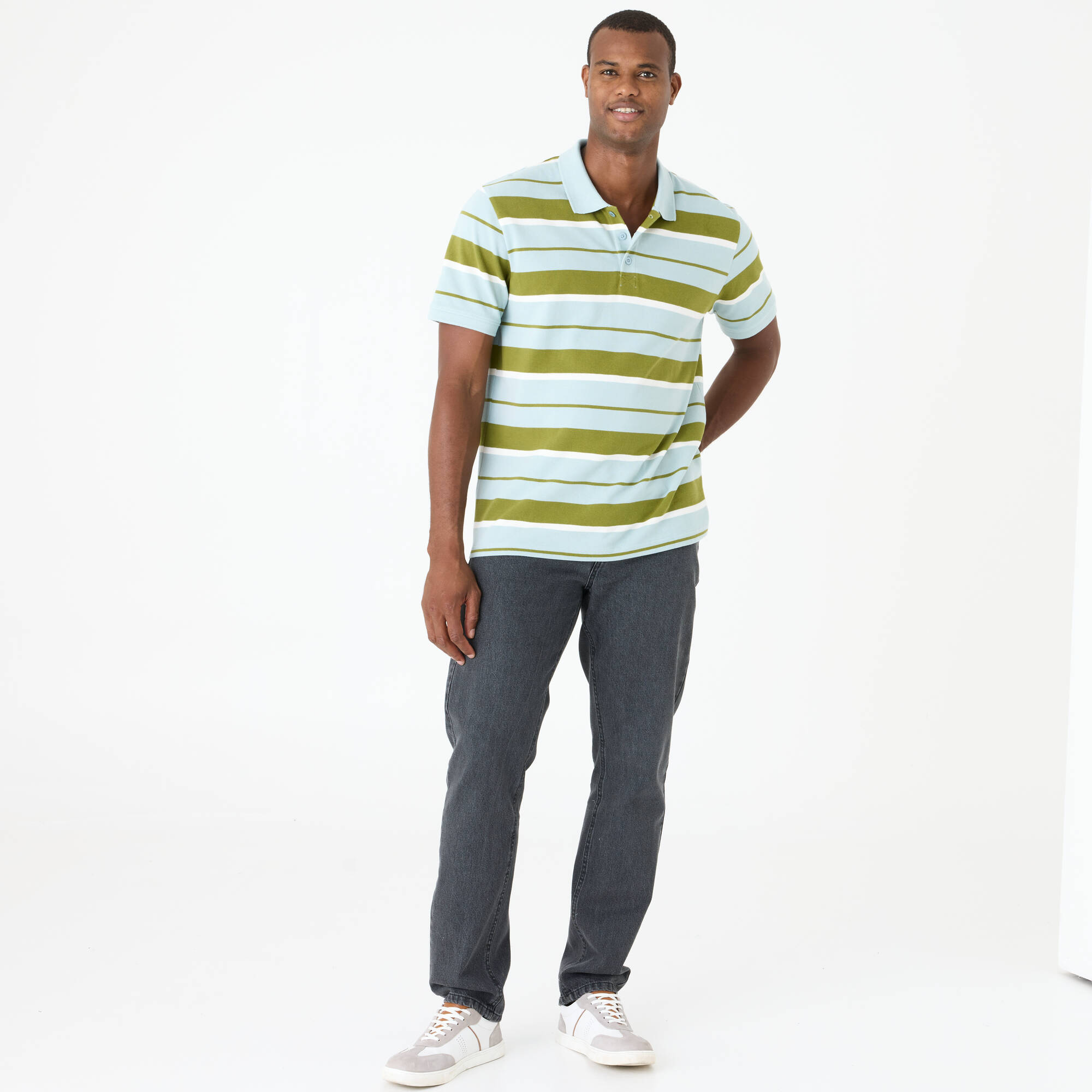 Polo raye maille pique manches courtes - Blancheporte 23$