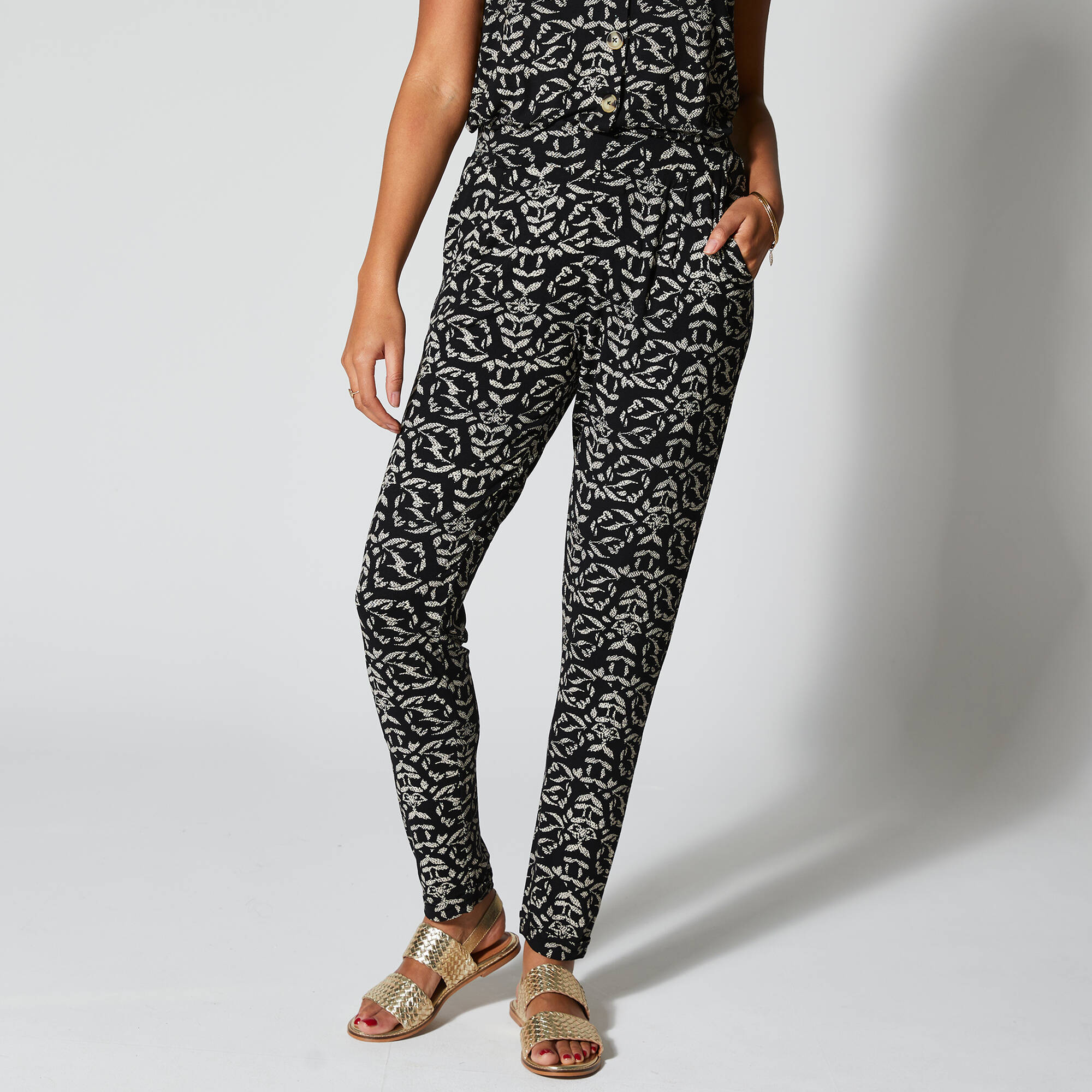 Pantalon fuselé imprimé, taille élastiquée - Blancheporte