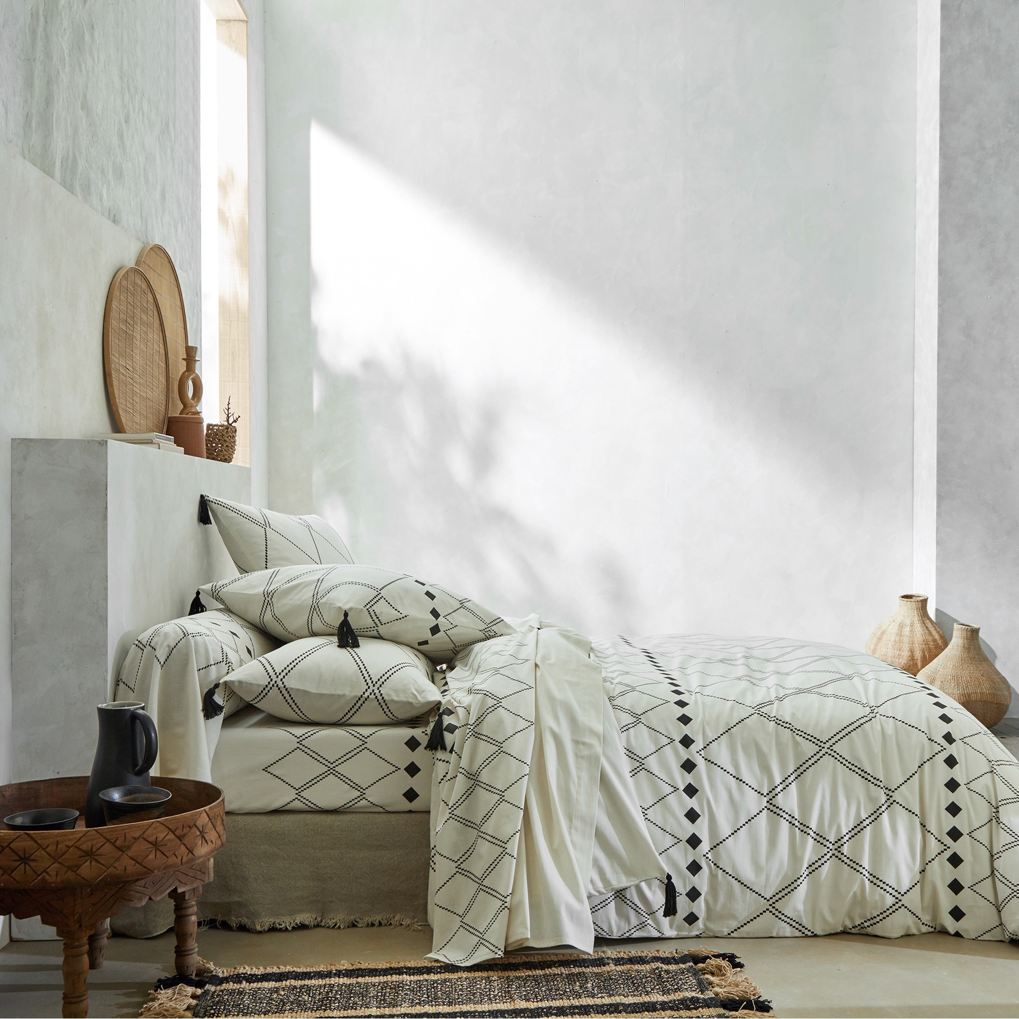 Linge De Lit Massaï Coton À Motifs Graphiques Et Finitions Pompons - Blancheporte