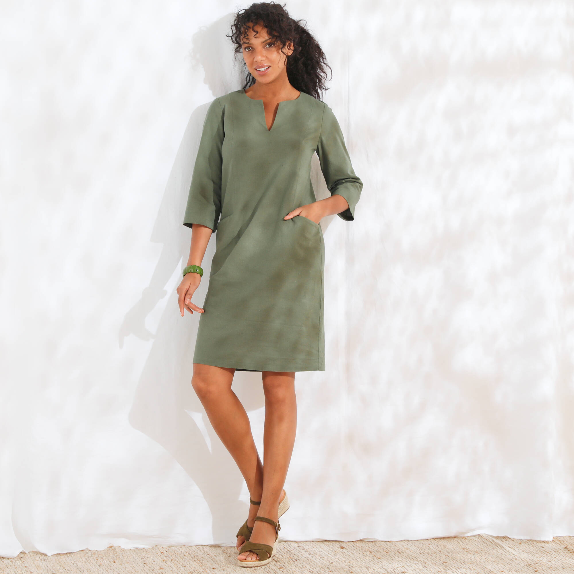 Robe forme housse unie mlange coton-lin - Blancheporte 21$
