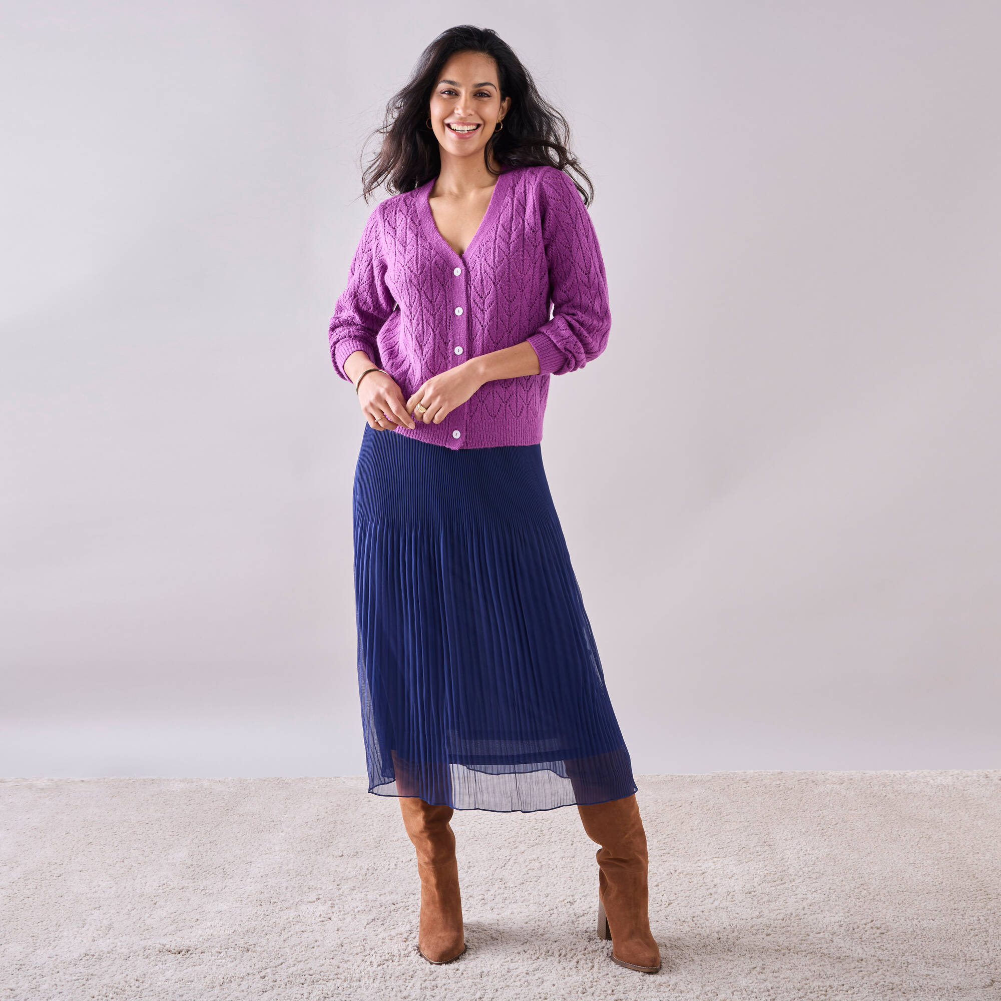 Jupe voile plisse grande stature bleu indigo Blancheporte